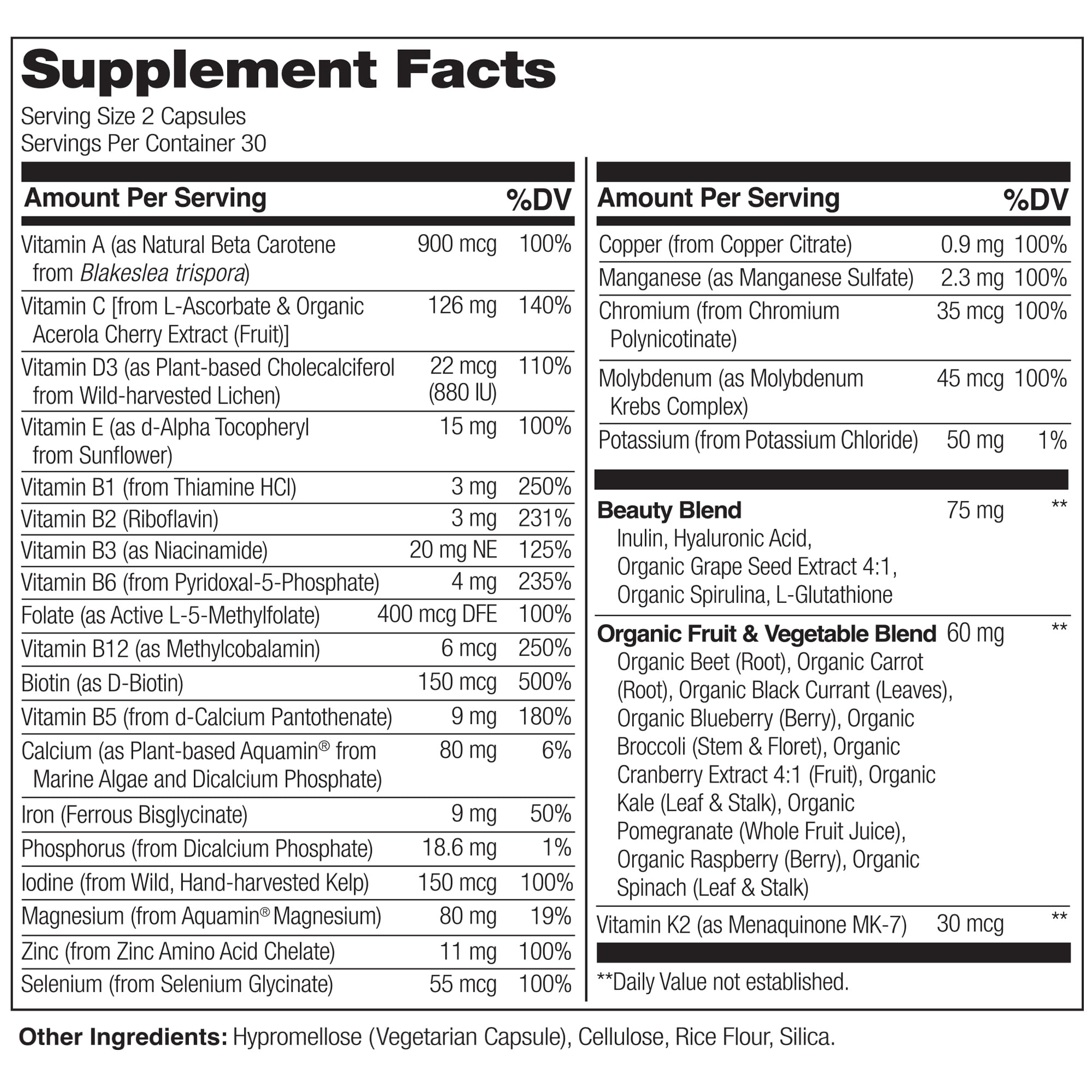NATURELO Whole Food Multivitamin + Beauty Blend side view packaging