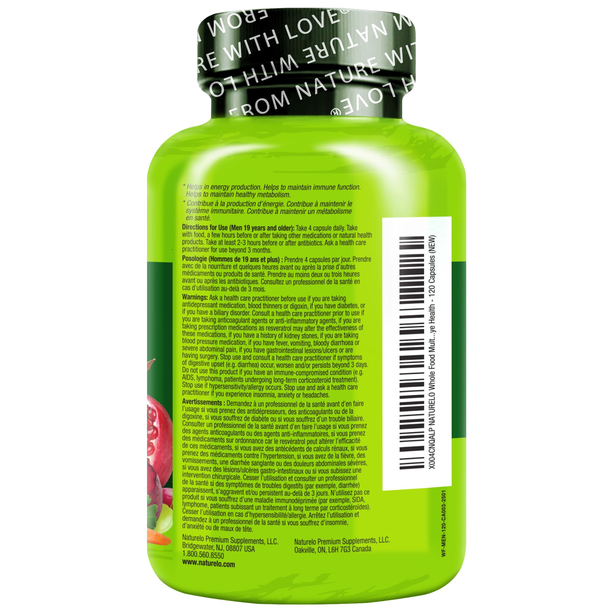 NATURELO Whole Food Multivitamin for Men 150g on a kitchen counter