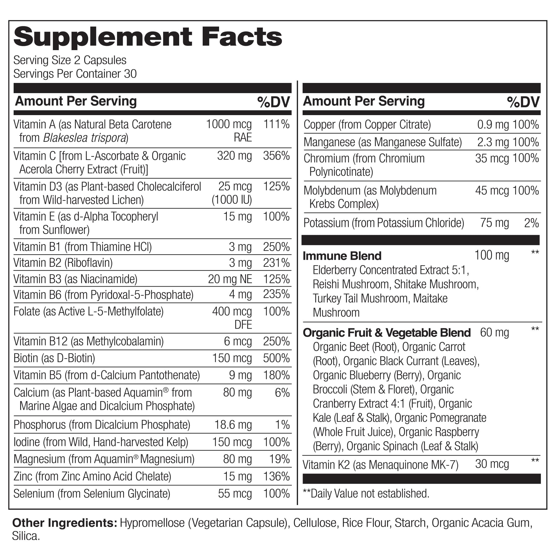 NATURELO Whole Food Multivitamin side view with label details