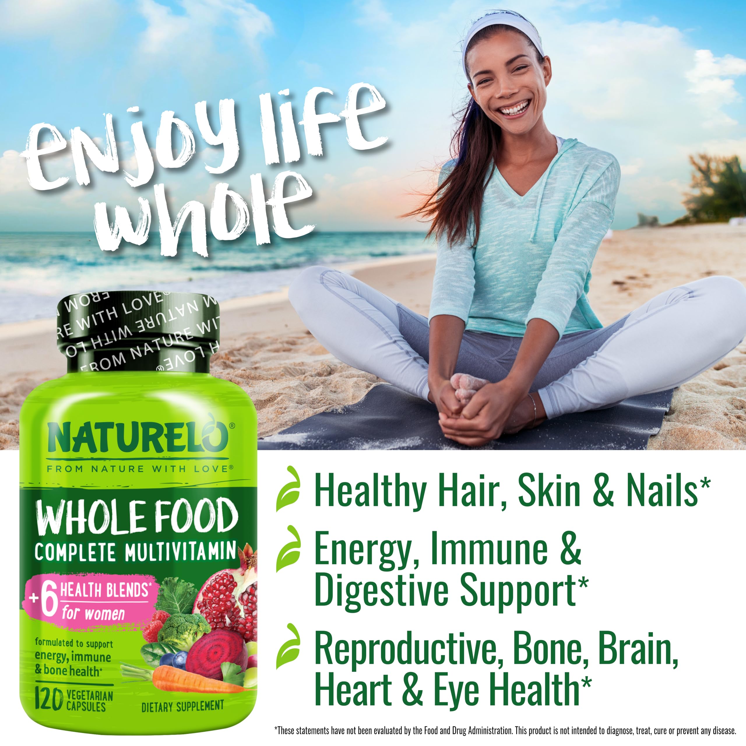 NATURELO Whole Food Multivitamins bottle side view