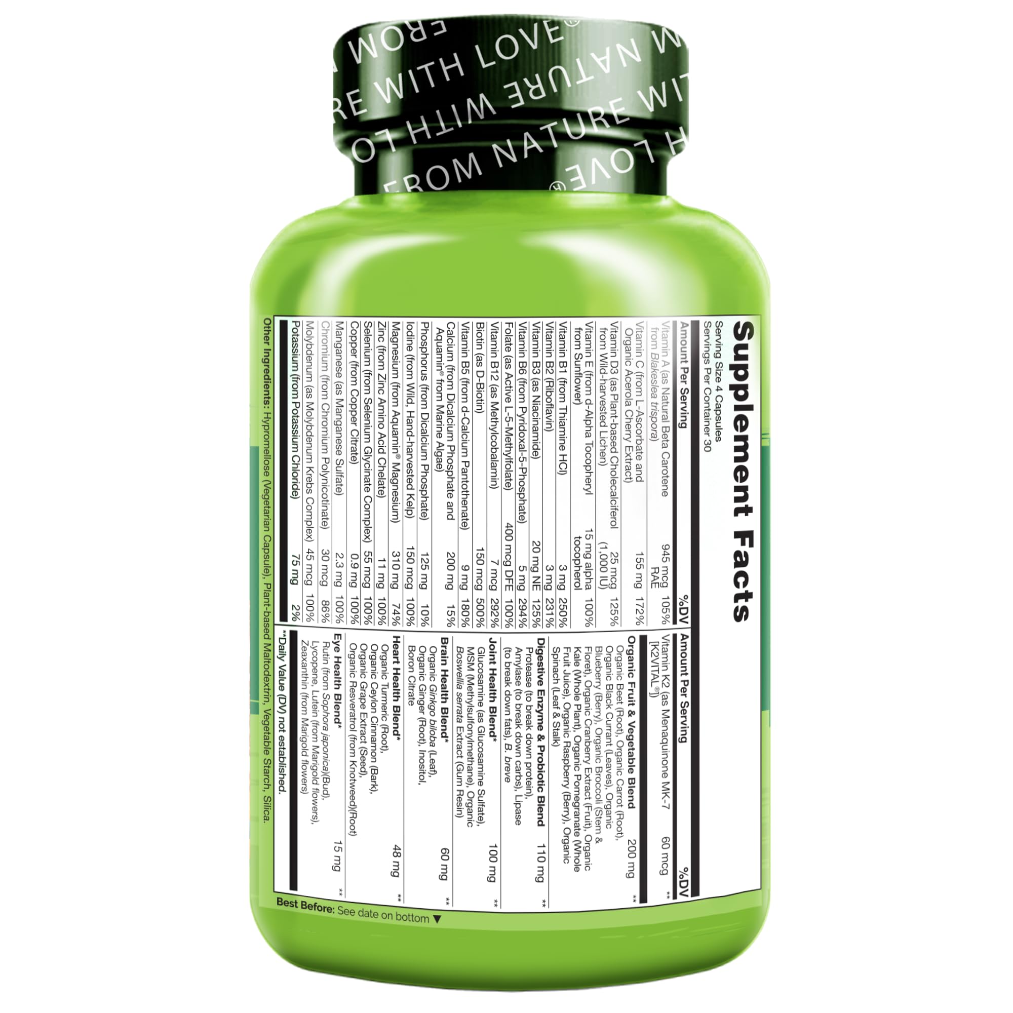 NATURELO Whole Food Multivitamins for Women 50+ on a wooden table