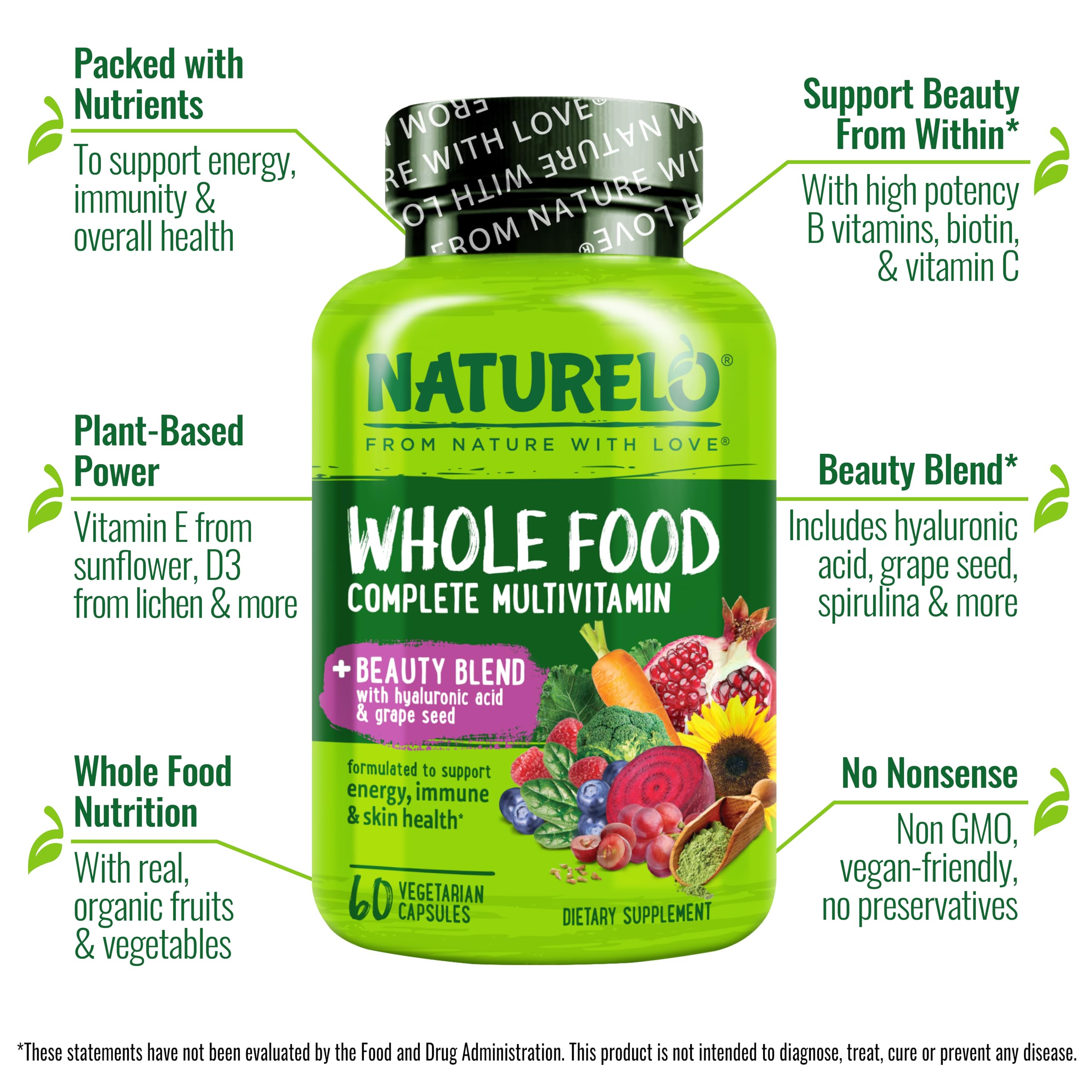 NATURELO Whole Food Multivitamins for Women capsule close-up