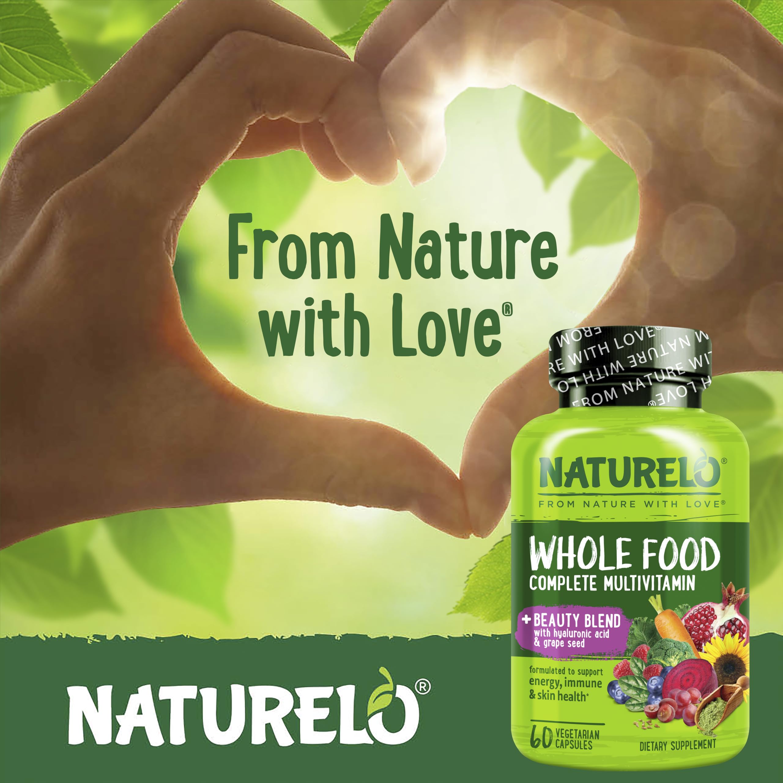 NATURELO Whole Food Multivitamins for Women on a wooden table