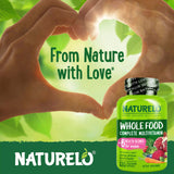 NATURELO Whole Food Multivitamins on wooden table