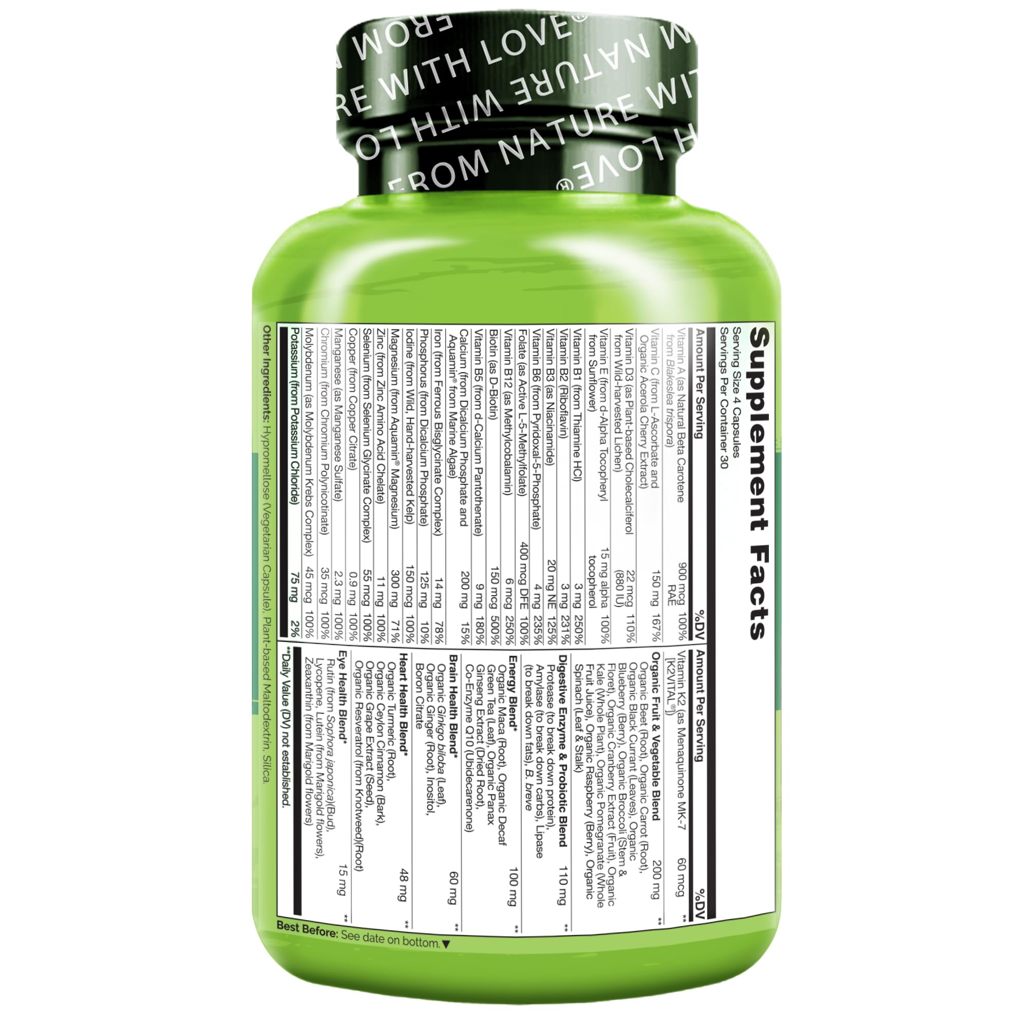 NATURELO Whole Food Multivitamins packaging details