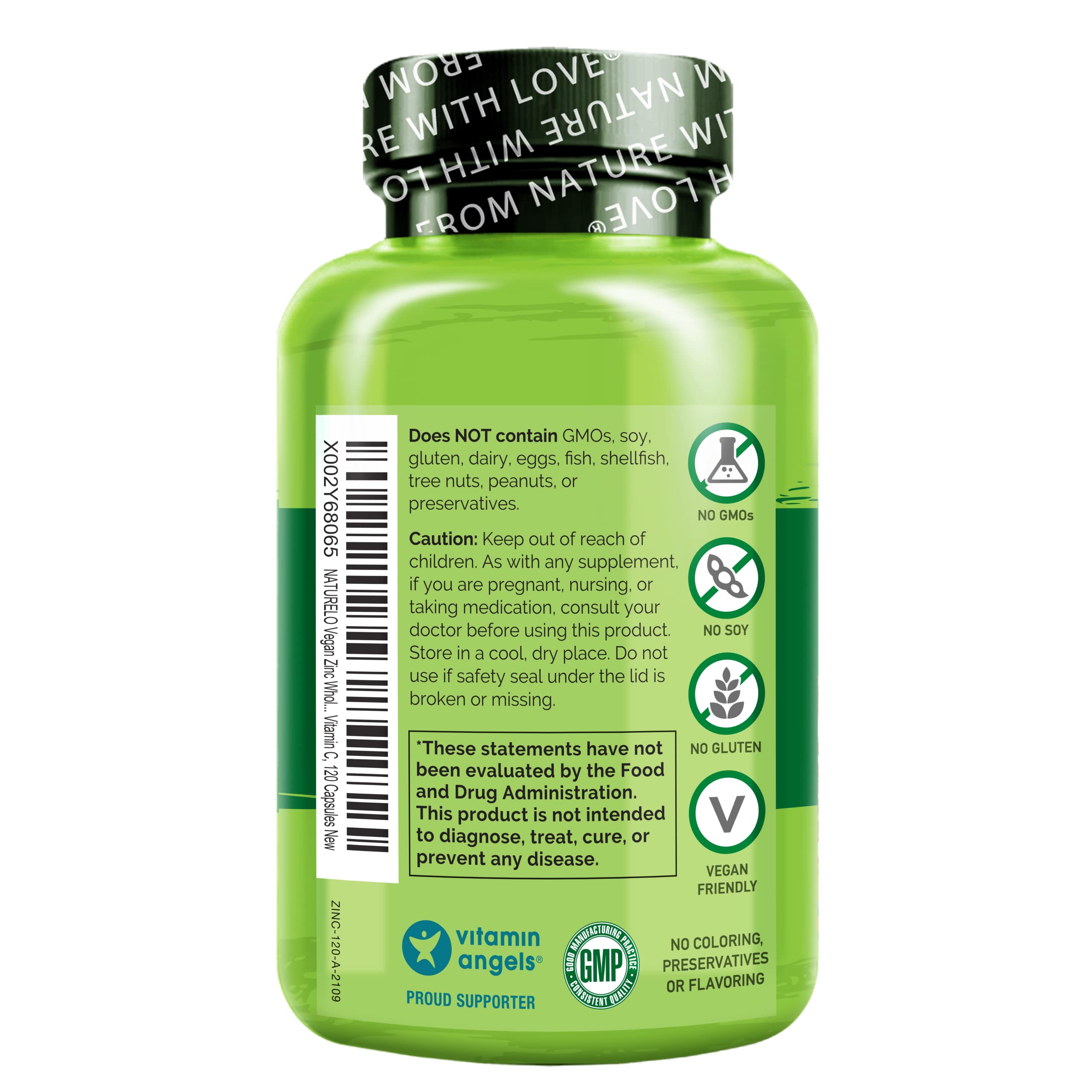 NATURELO Zinc Whole Food Complex 35mg on a wooden table