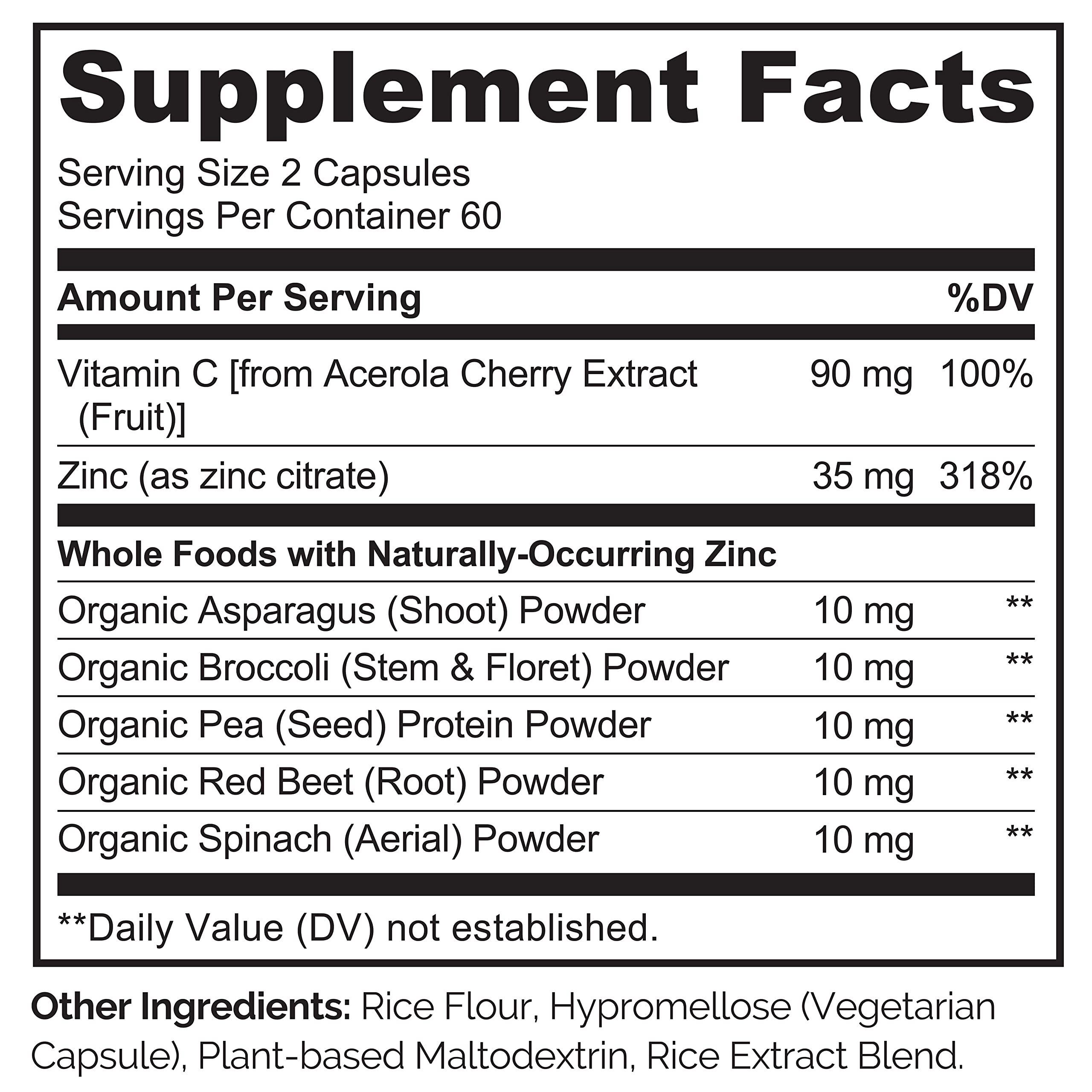 NATURELO Zinc Whole Food Complex 35mg side view showing capsule