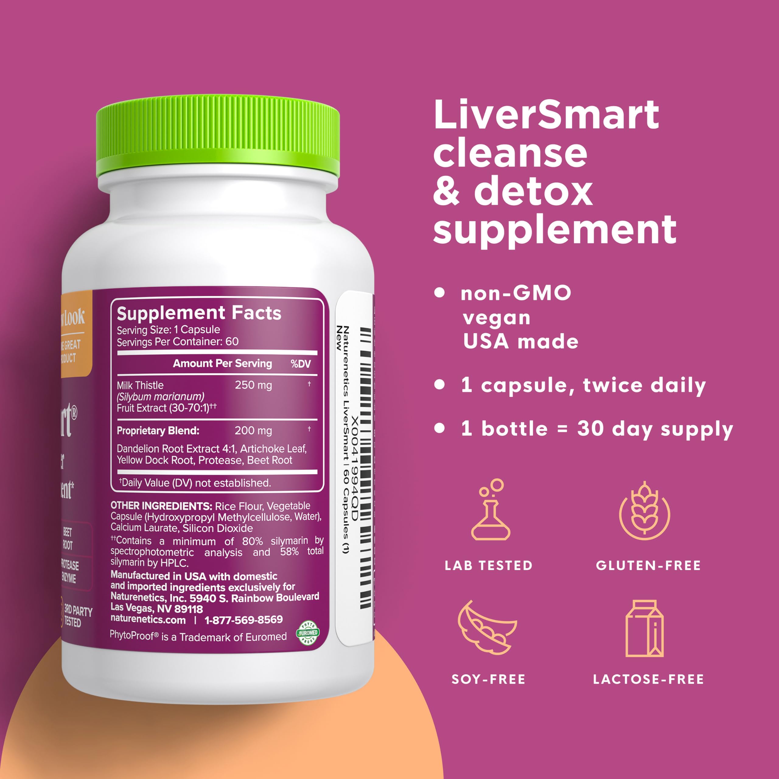 Naturenetics Milk Thistle Liver Support Supplement 250mg side view