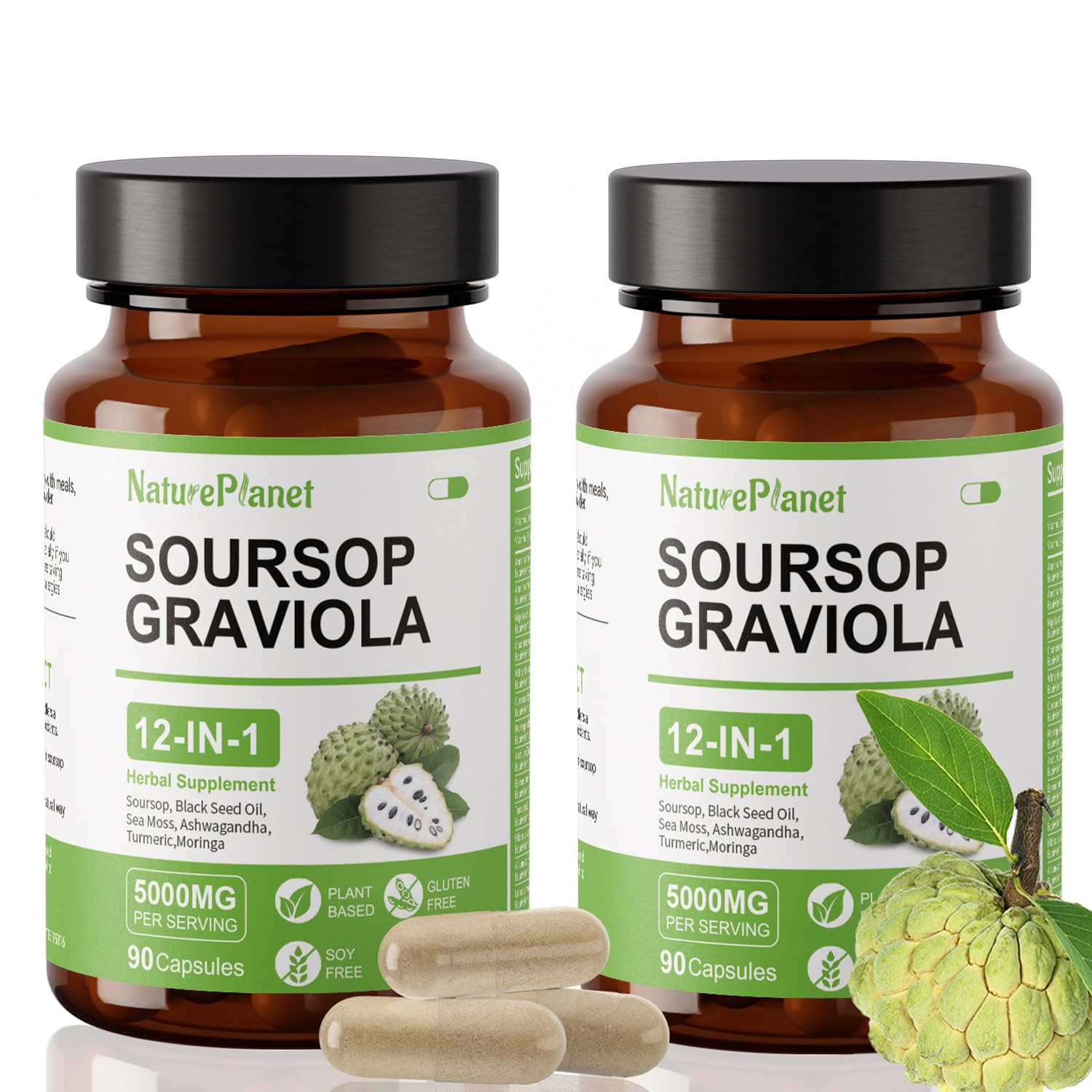 NaturePlanet 12-in-1 Herbal Supplement Capsules front view