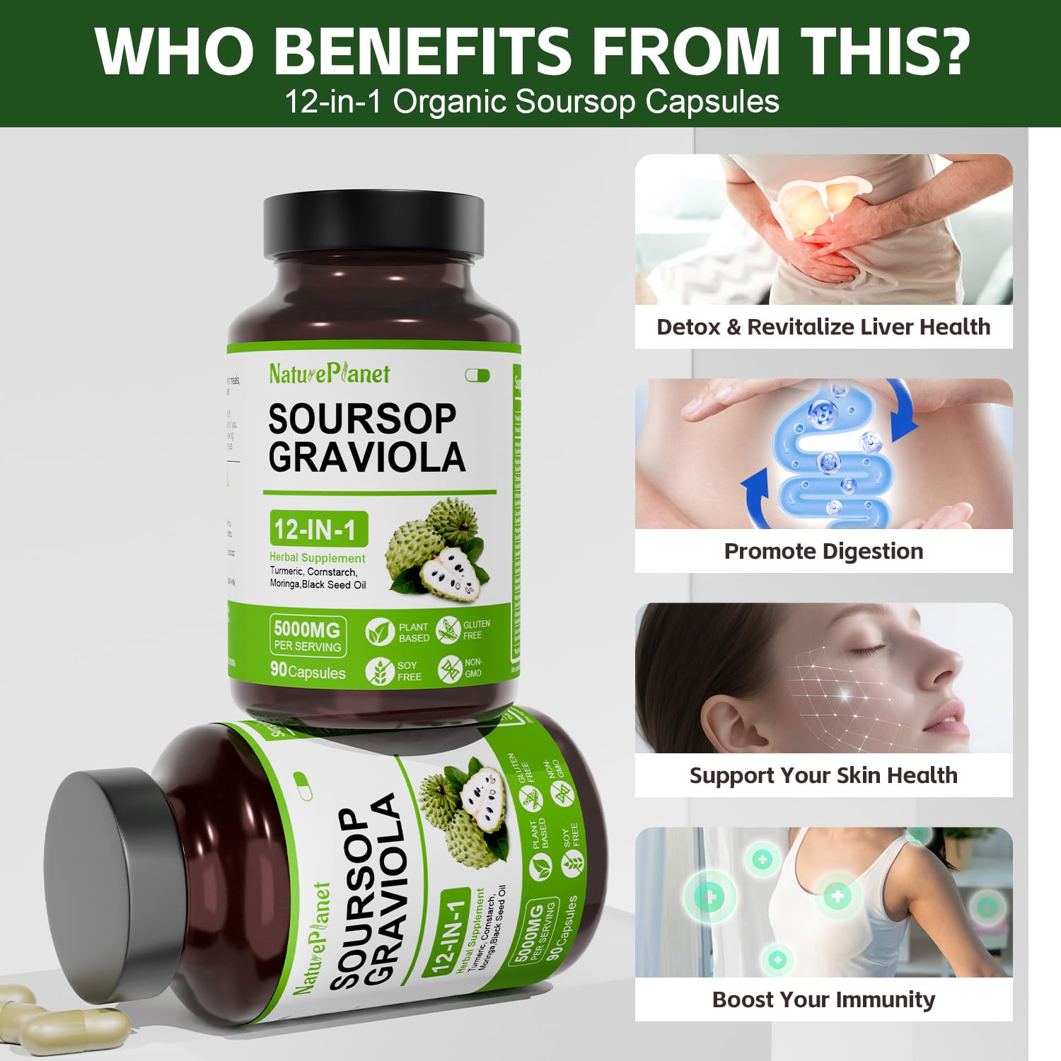 NaturePlanet 12-in-1 Herbal Supplement Capsules side view