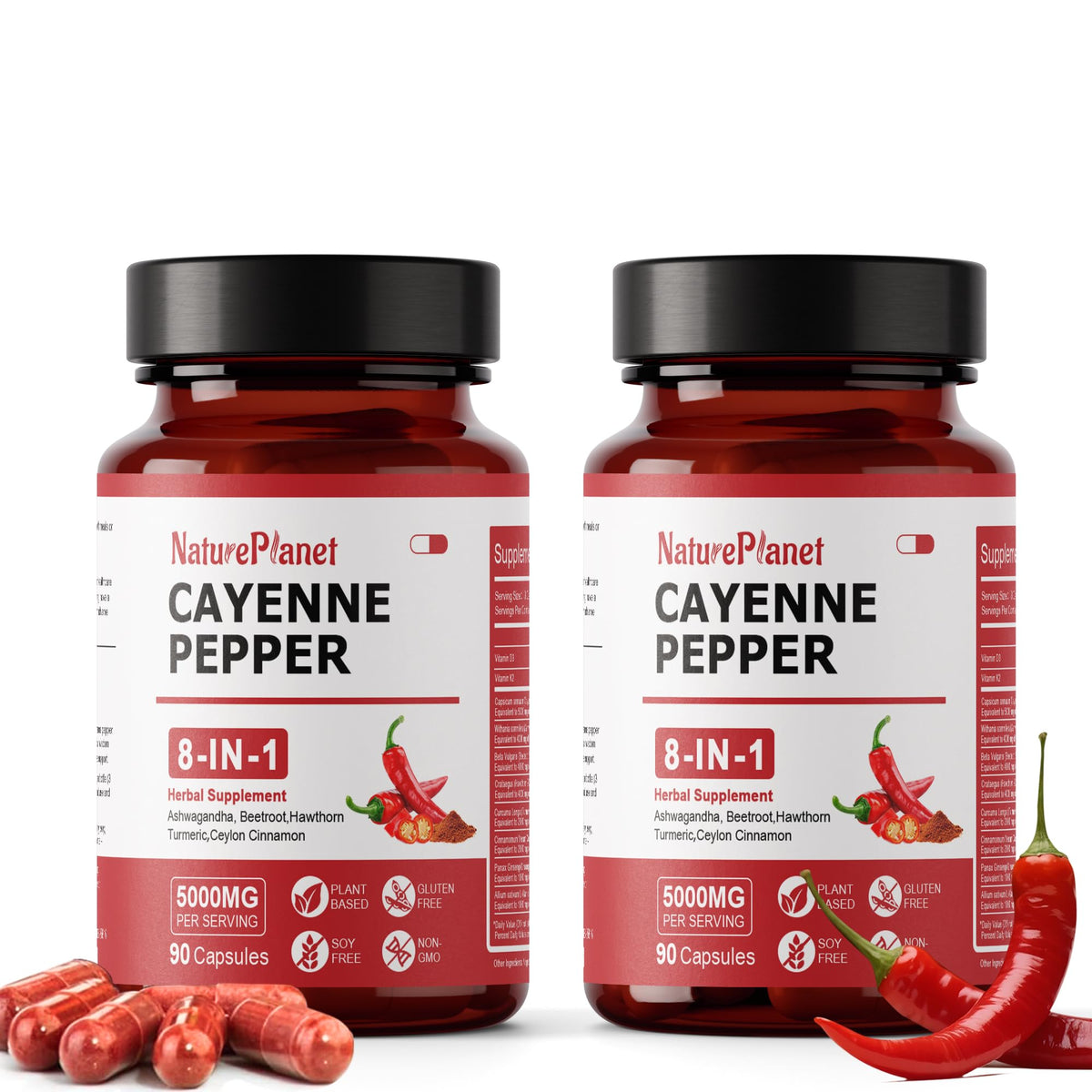 NaturePlanet Organic Cayenne Pepper Capsules 250mg front view