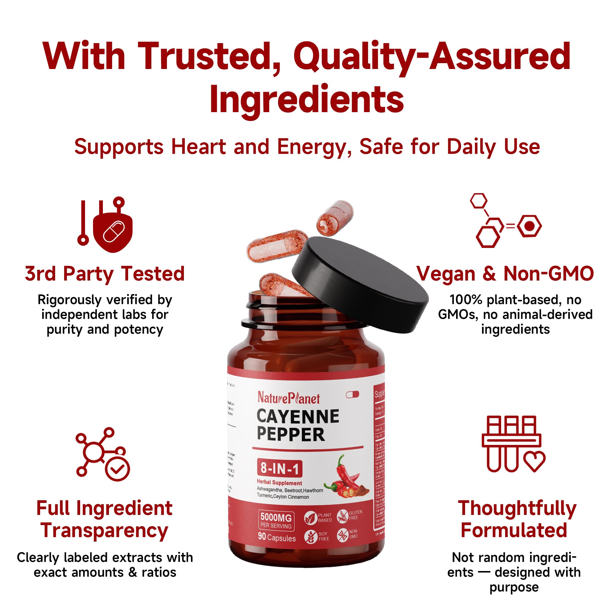 NaturePlanet Organic Cayenne Pepper Capsules close-up of capsules