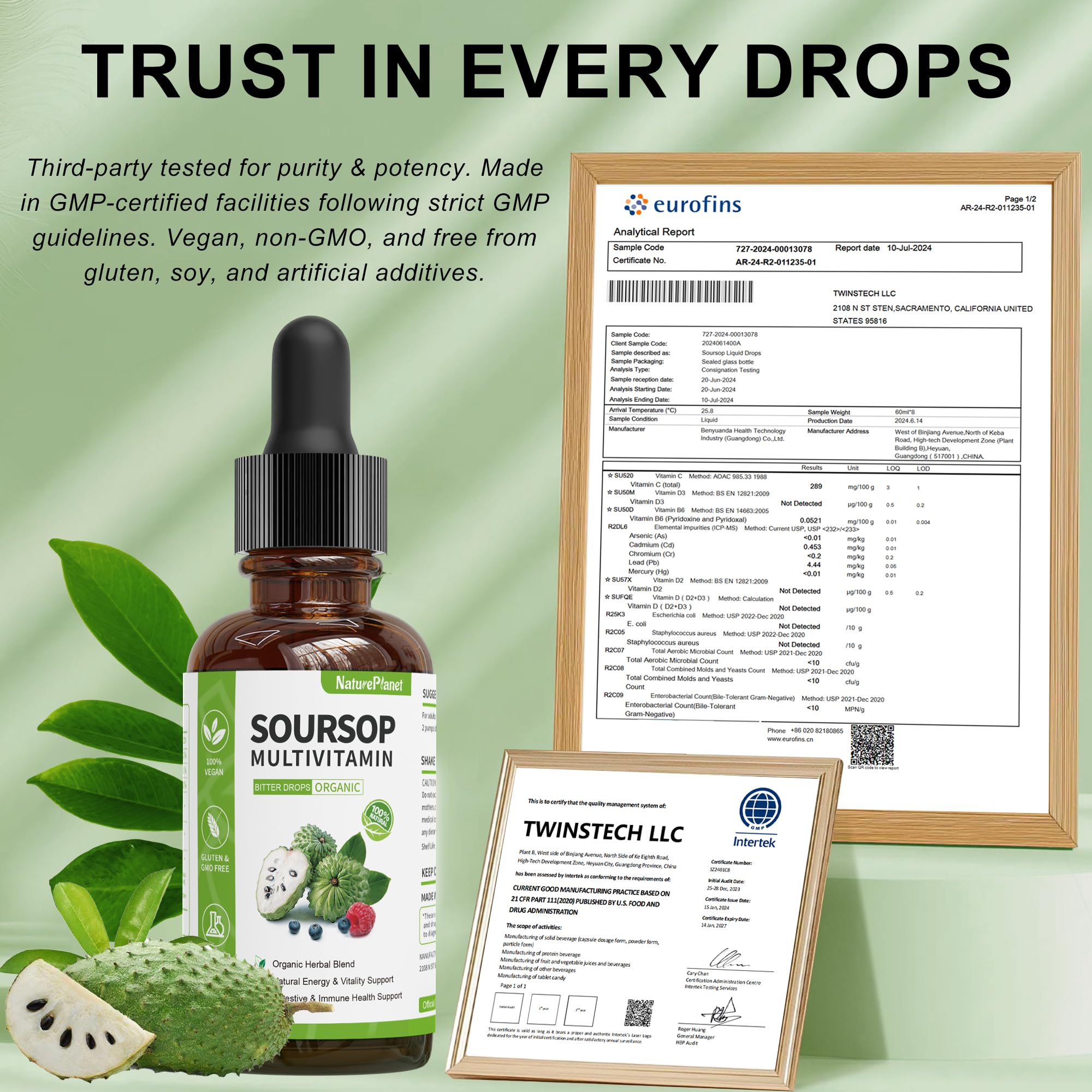 NaturePlanet Soursop Liquid Drops back view of packaging