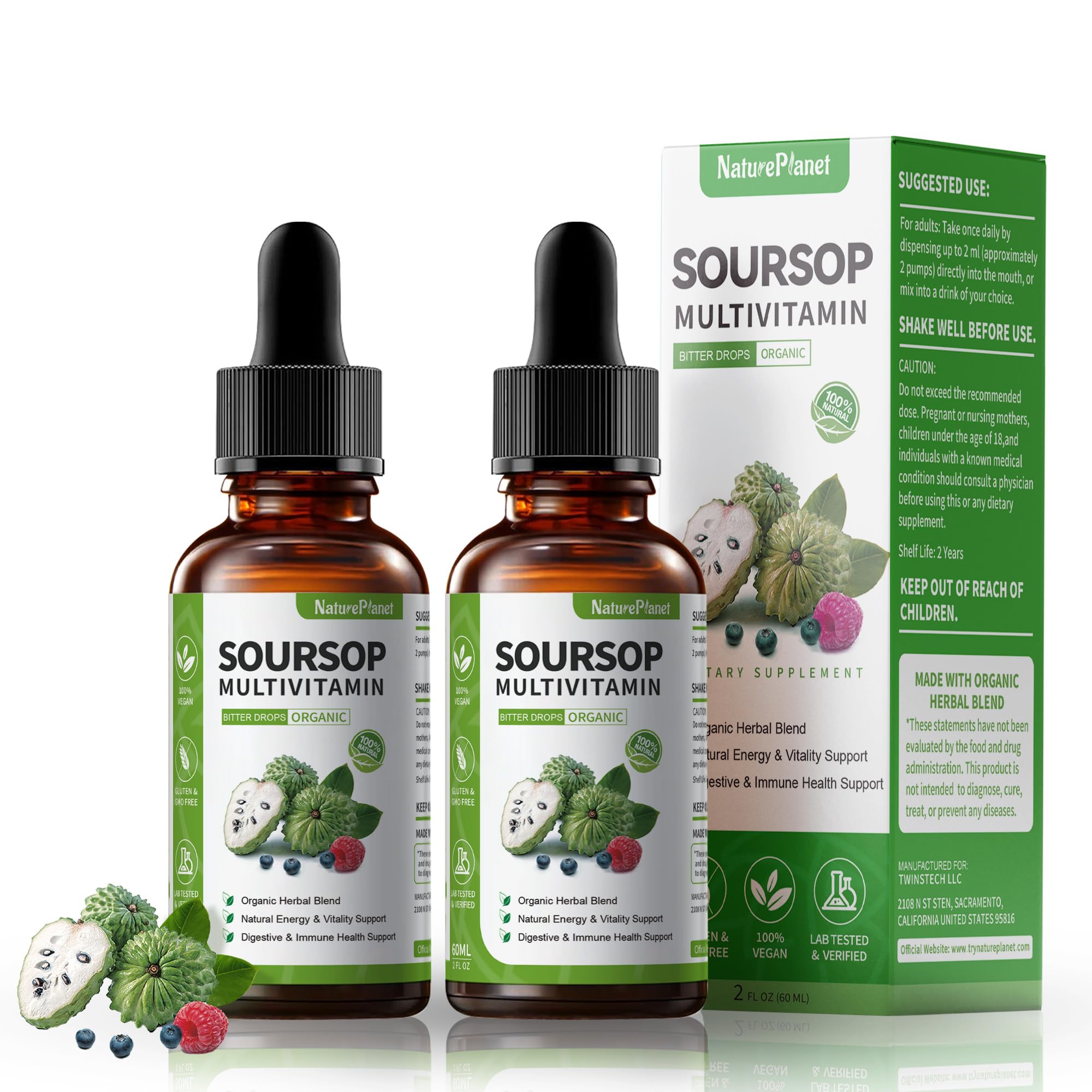 NaturePlanet Soursop Liquid Drops front view with dropper