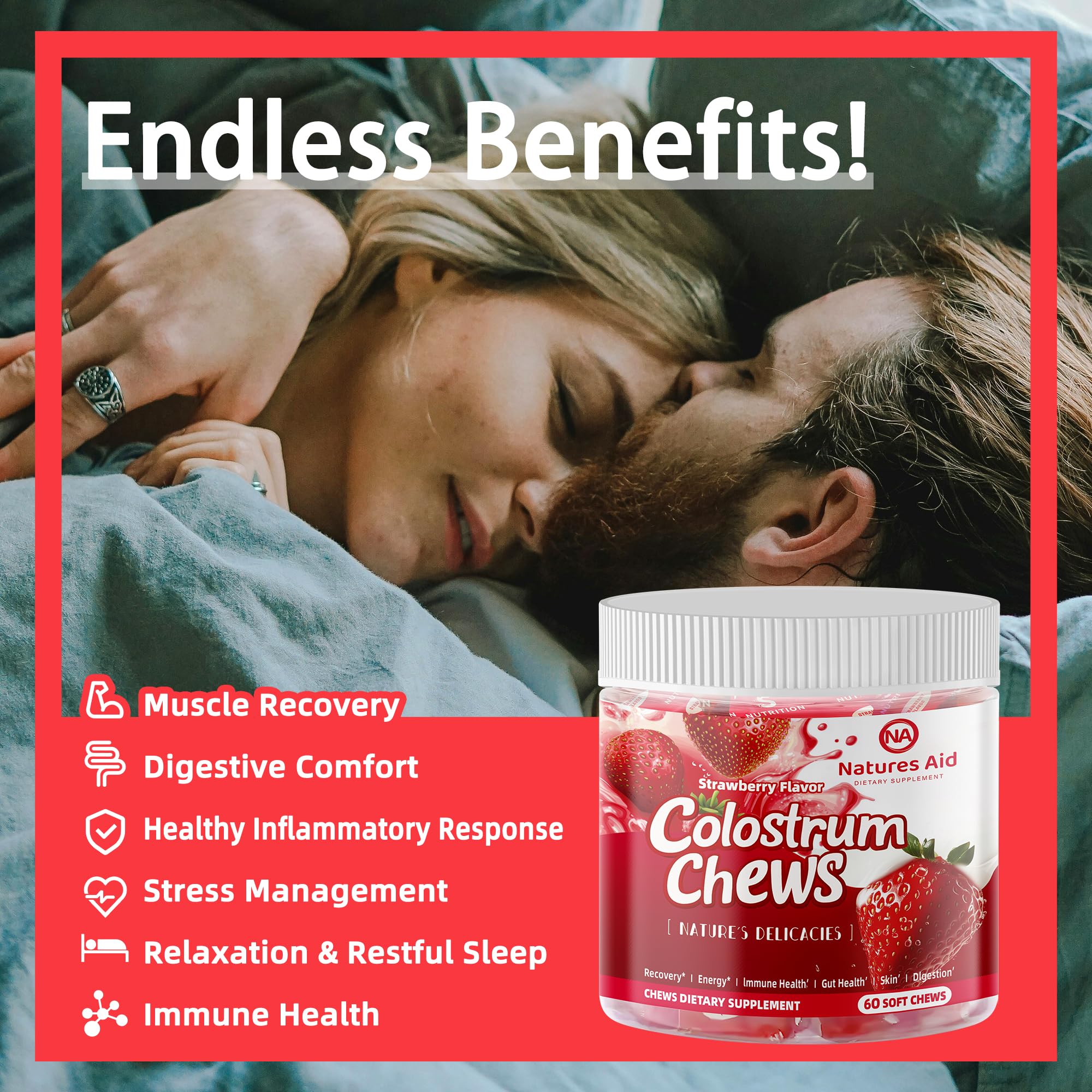 Natures Aid Colostrum Chews on a wooden table