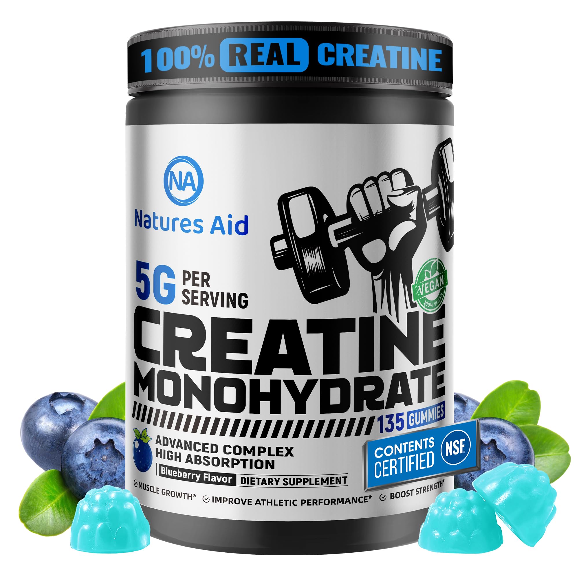 Natures Aid Creatine Monohydrate Gummies 135 count front view