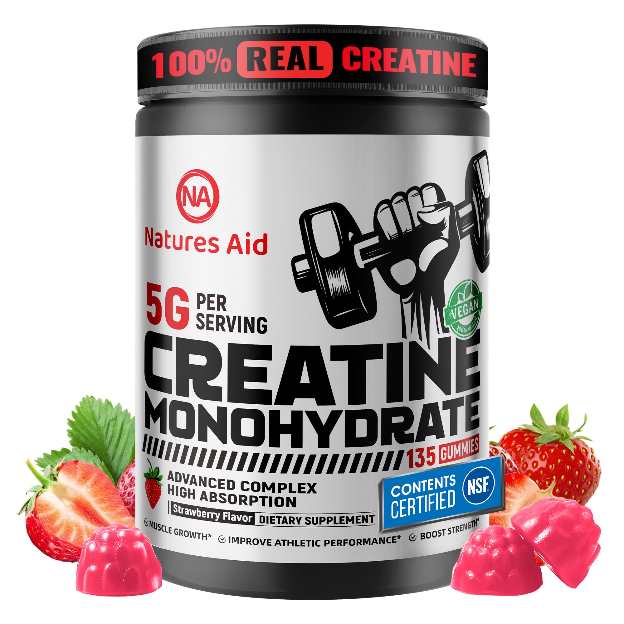Natures Aid Creatine Monohydrate Gummies bottle front view
