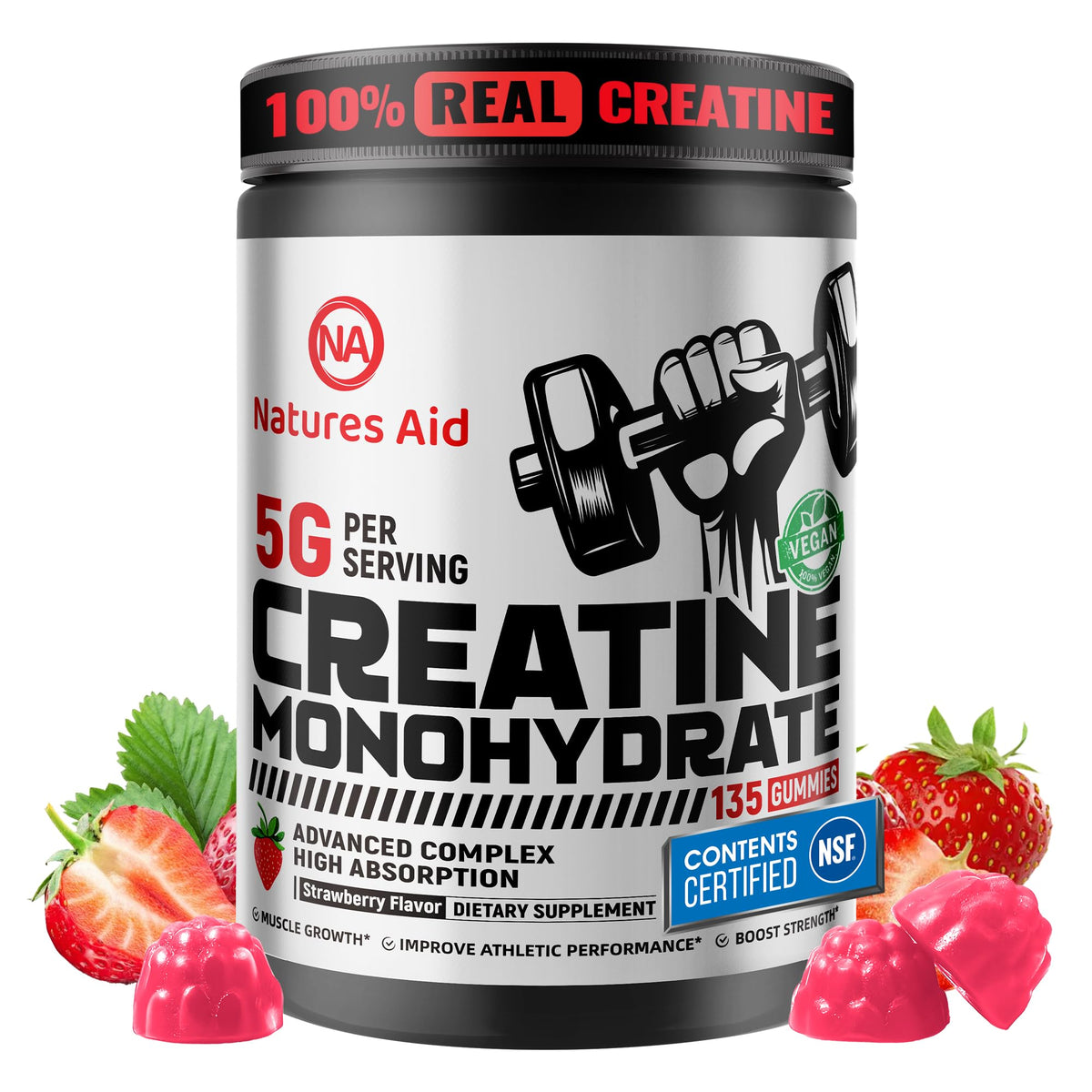 Natures Aid Creatine Monohydrate Gummies bottle front view