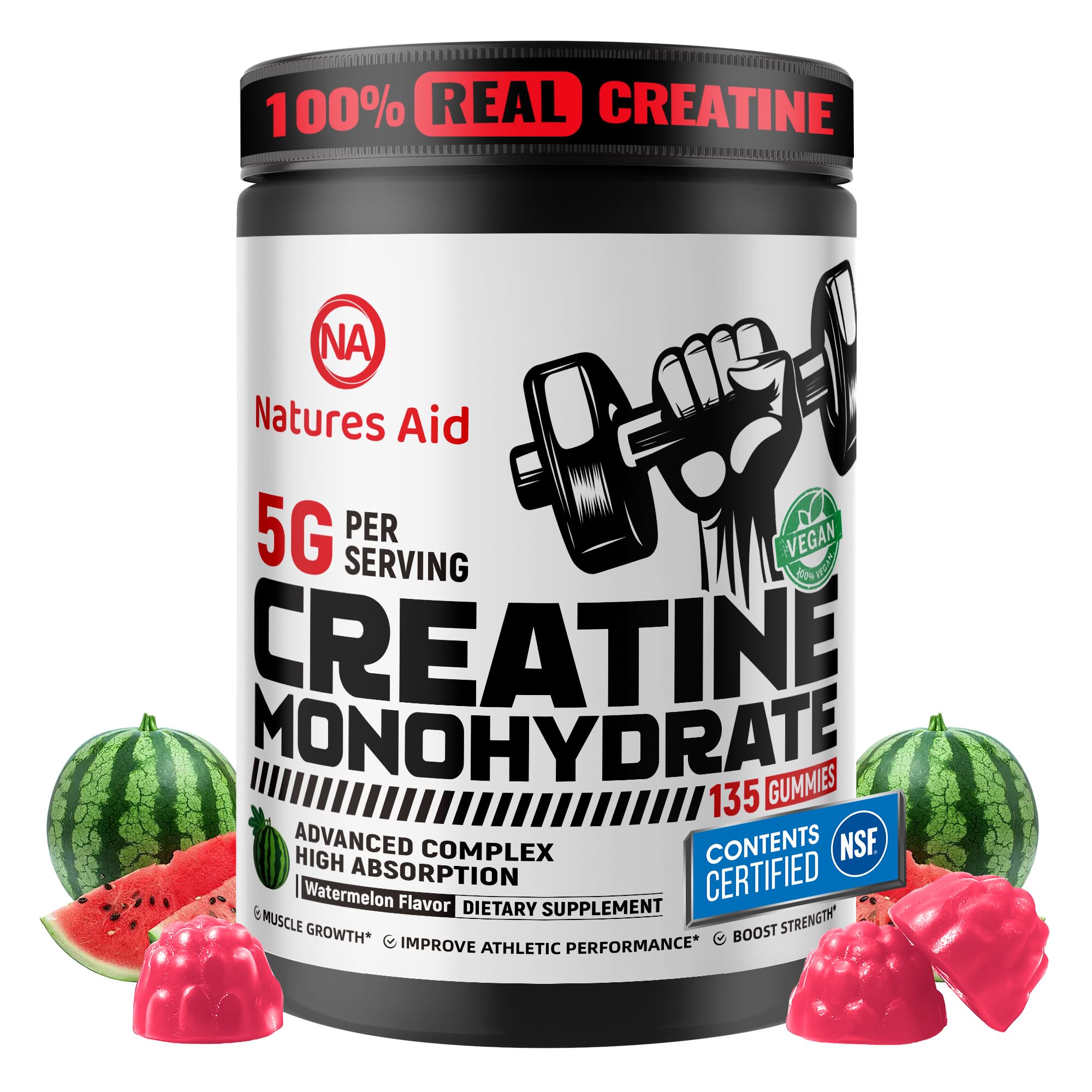 Natures Aid Creatine Monohydrate Gummies bottle front view