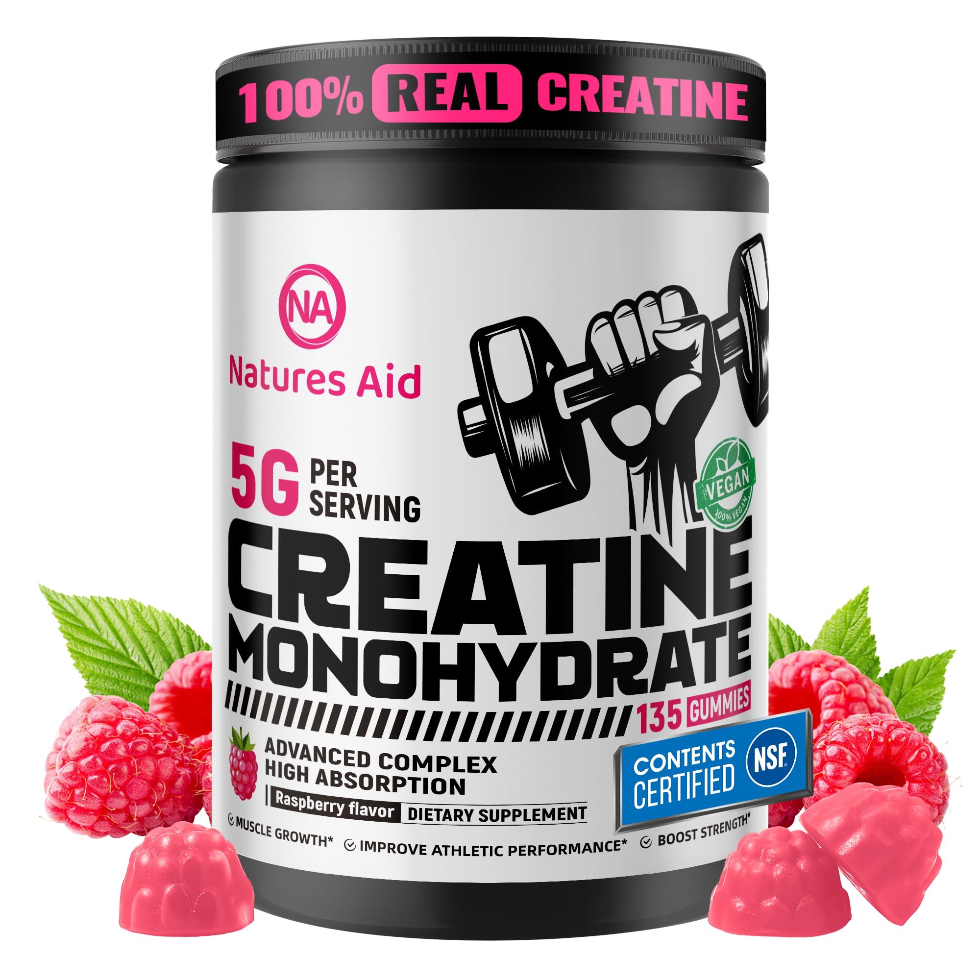 Natures Aid Creatine Monohydrate Gummies bottle front view