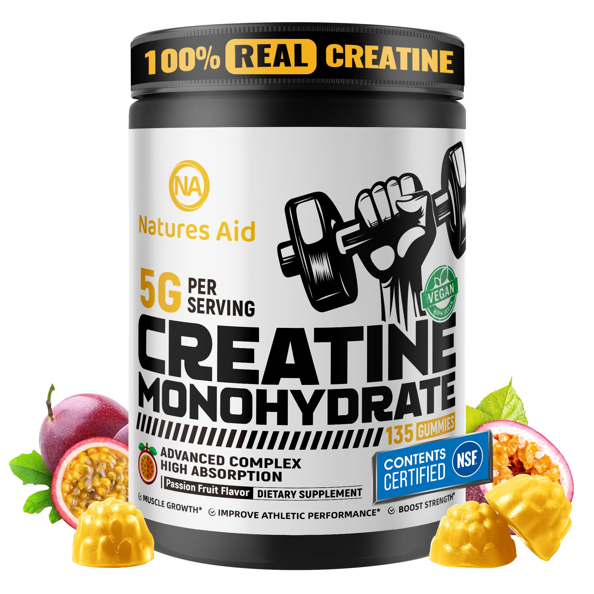 Natures Aid Creatine Monohydrate Gummies bottle front view