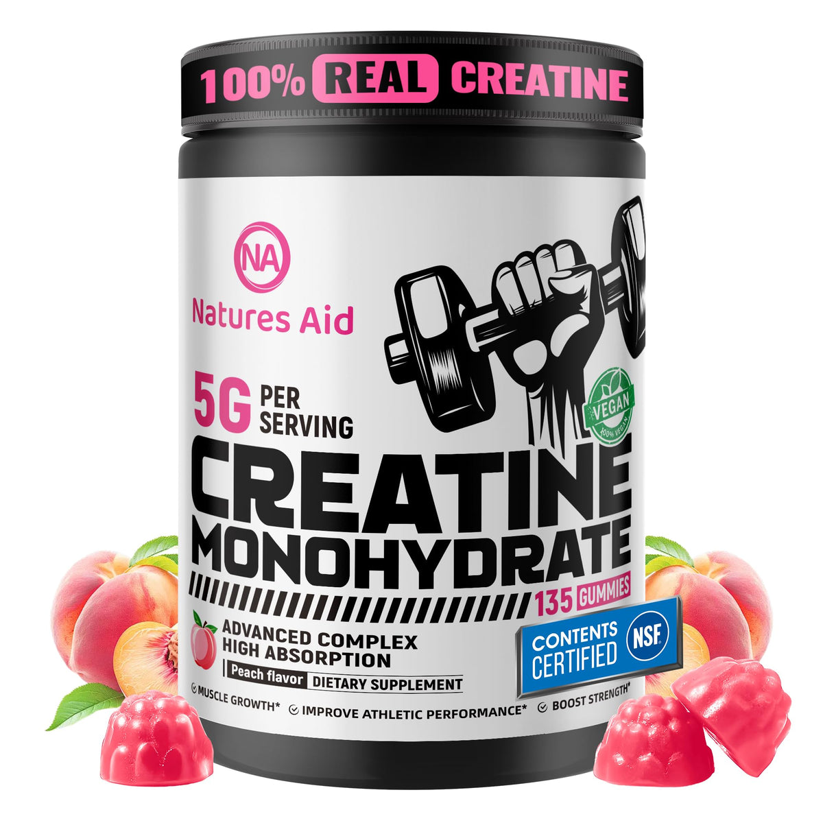 Natures Aid Creatine Monohydrate Gummies bottle front view