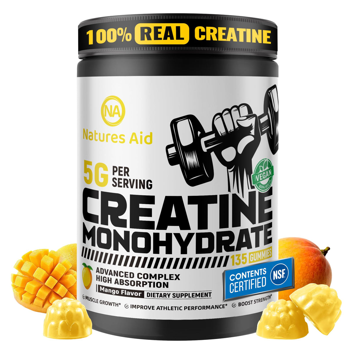 Natures Aid Creatine Monohydrate Gummies bottle front view