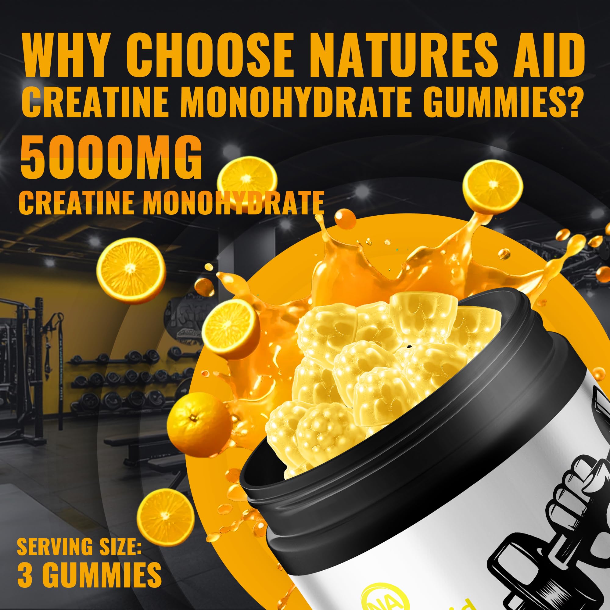 Natures Aid Creatine Monohydrate Gummies displayed on a wooden table