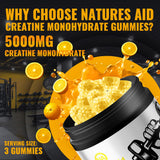 Natures Aid Creatine Monohydrate Gummies displayed on a wooden table