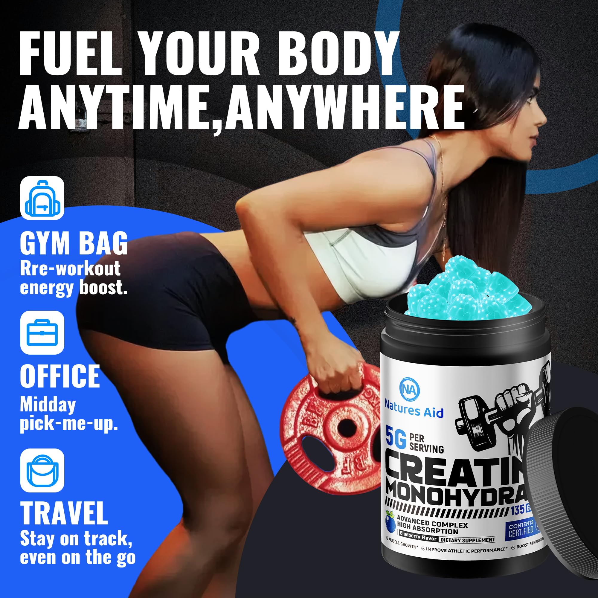 Natures Aid Creatine Monohydrate Gummies in a bowl