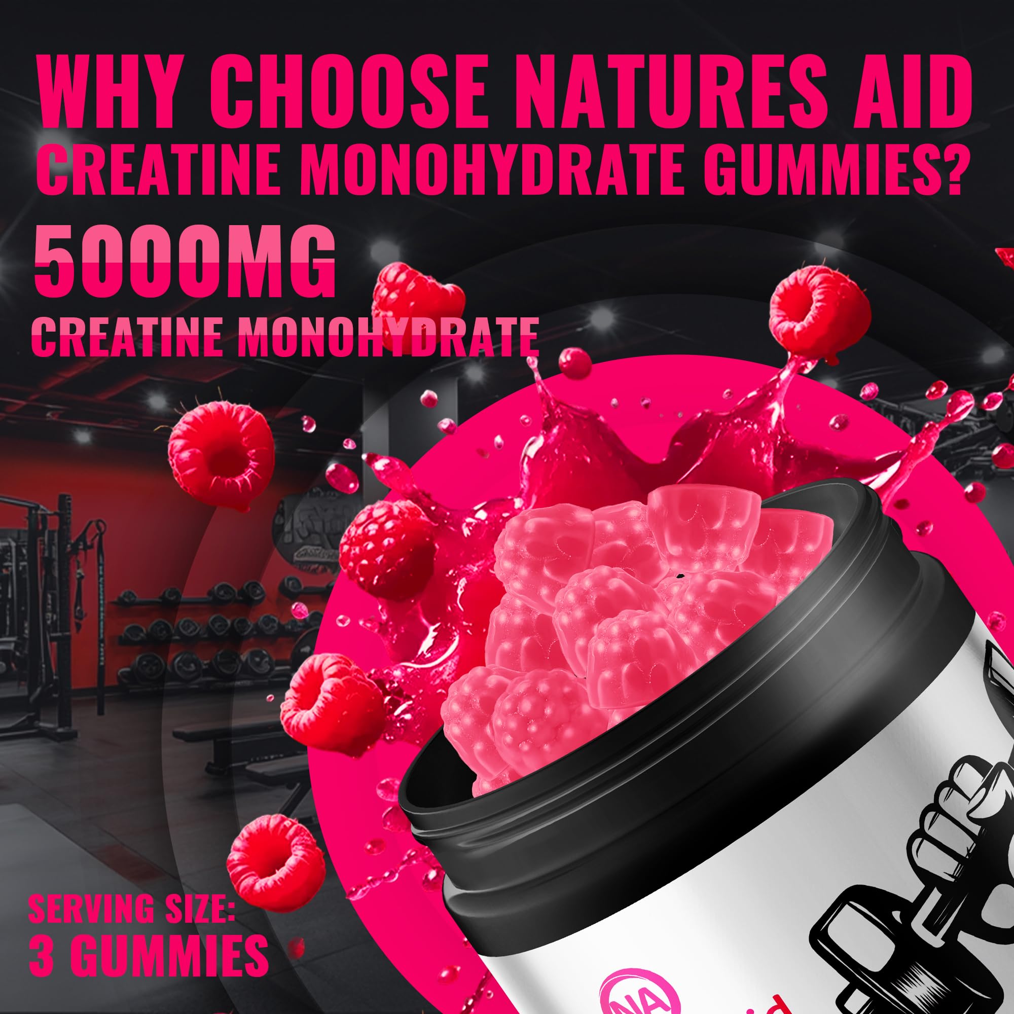 Natures Aid Creatine Monohydrate Gummies in a hand