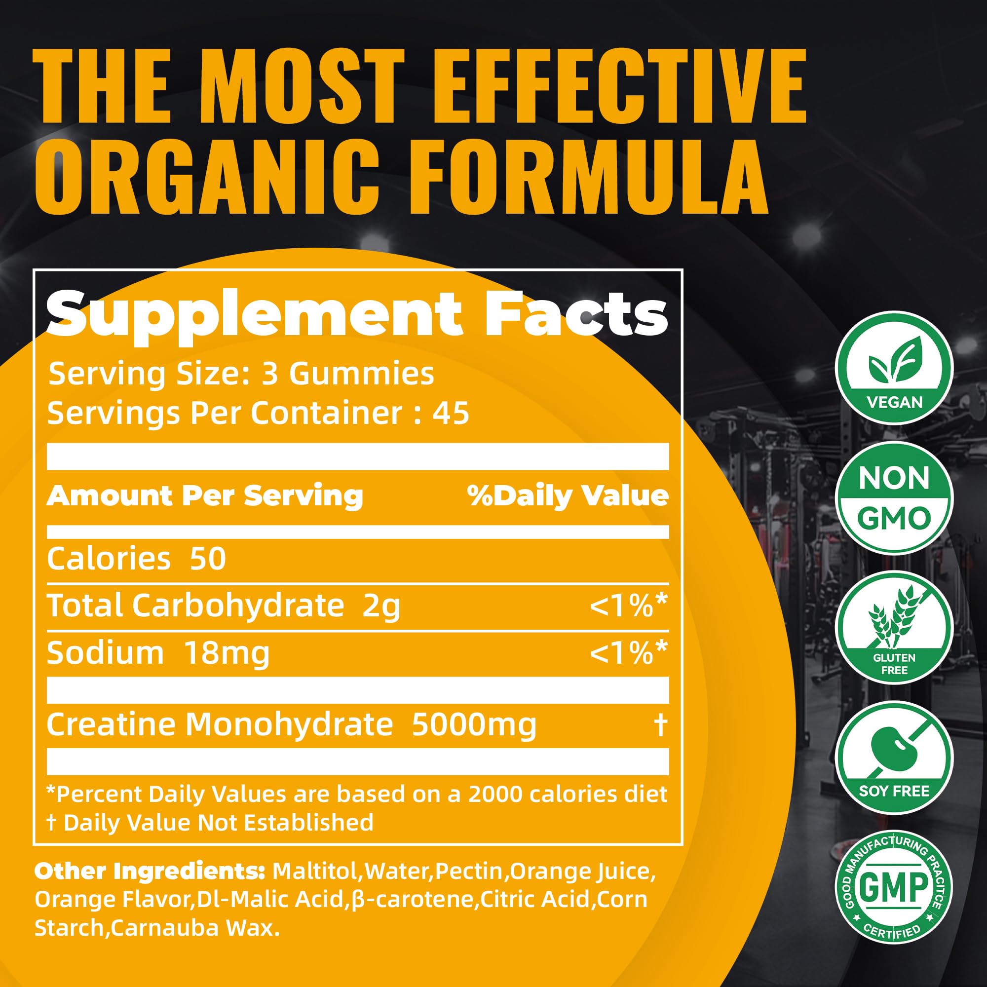 Natures Aid Creatine Monohydrate Gummies nutritional information label