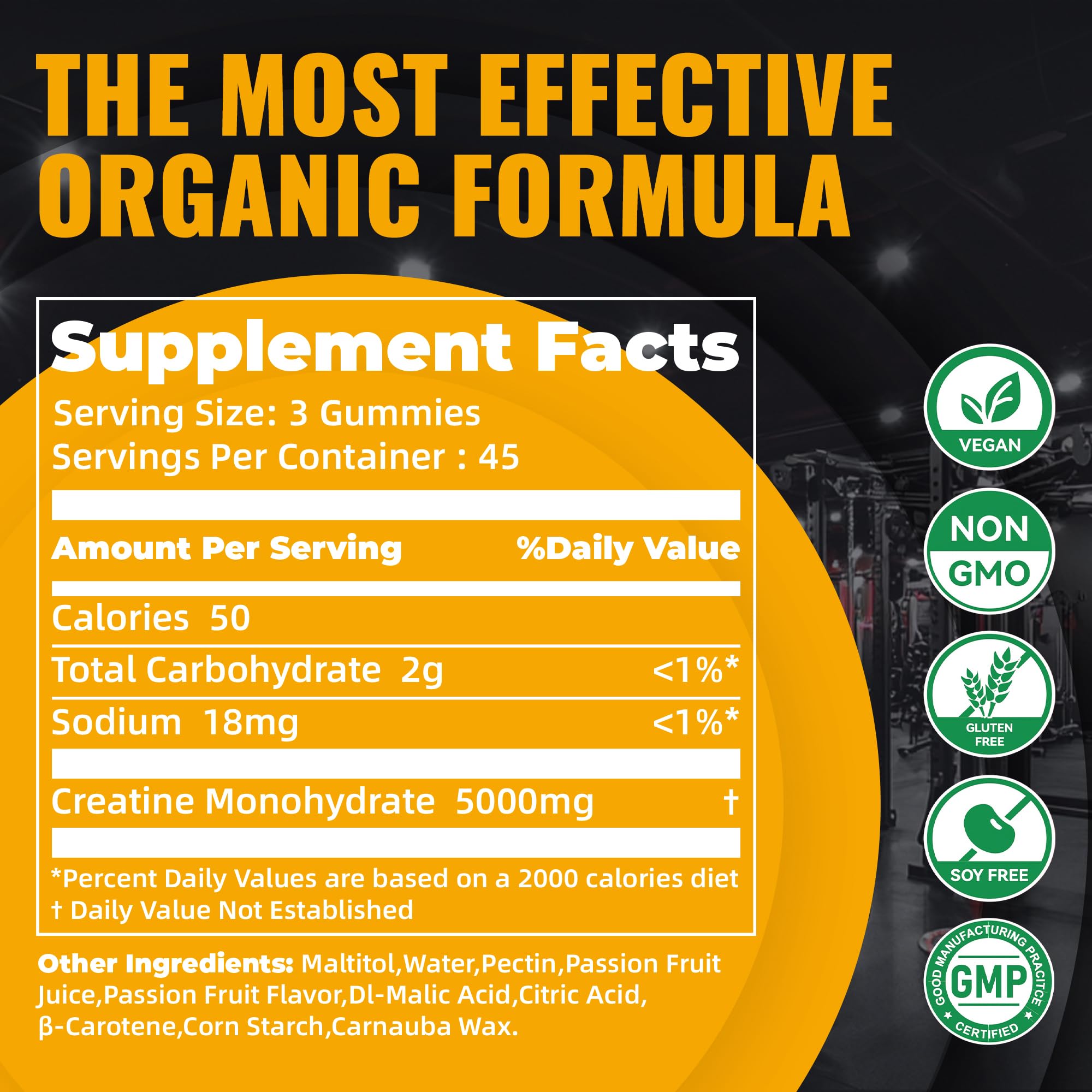 Natures Aid Creatine Monohydrate Gummies nutritional information label