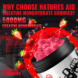 Natures Aid Creatine Monohydrate Gummies on a table with a measuring spoon