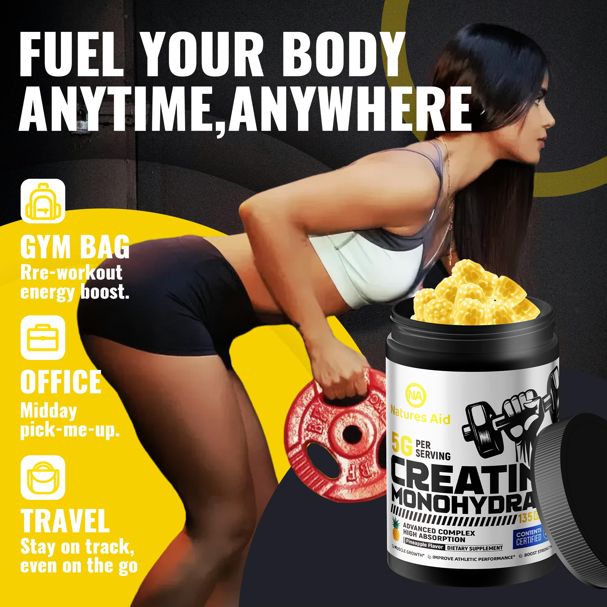 Natures Aid Creatine Monohydrate Gummies open bottle view