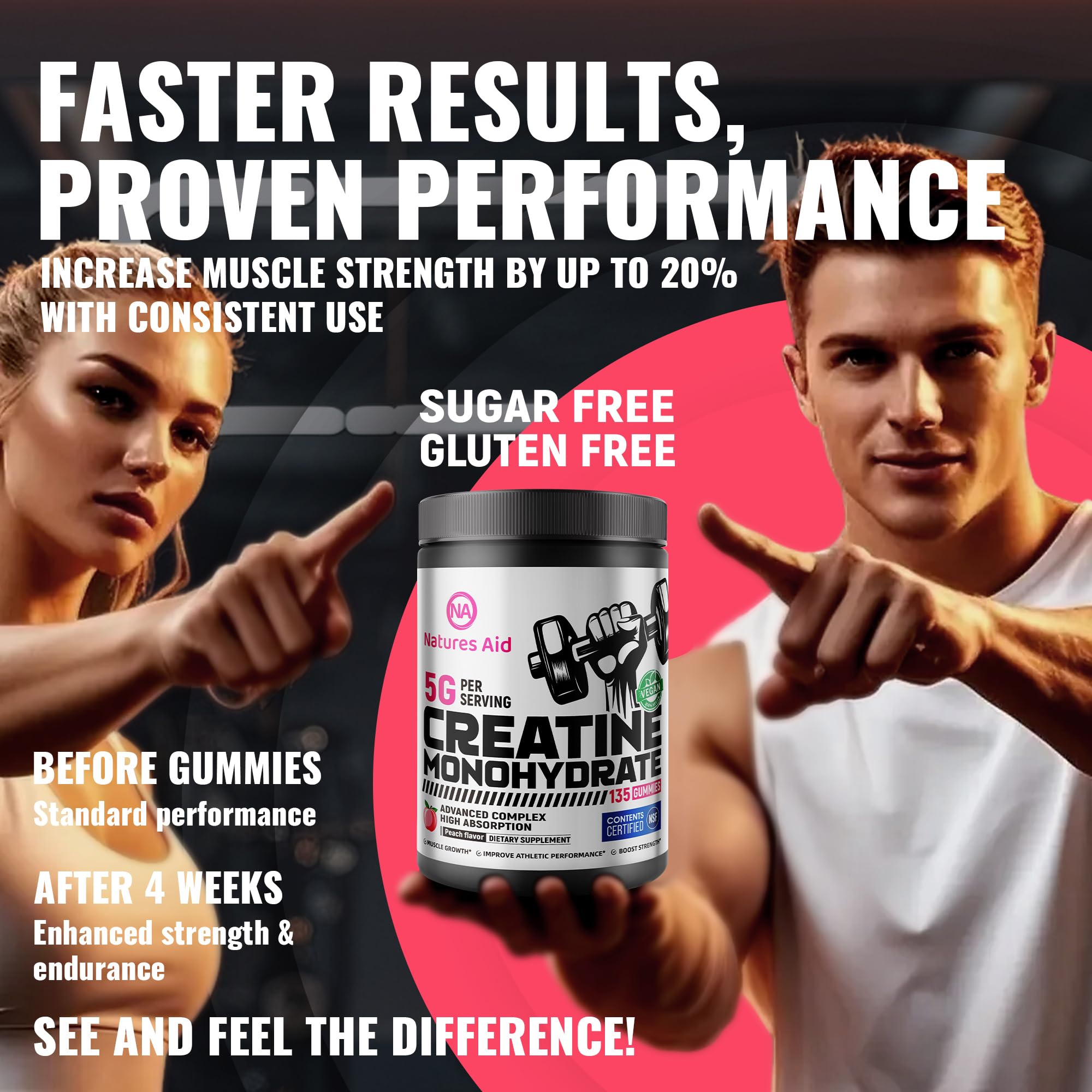 Natures Aid Creatine Monohydrate Gummies packaging and contents