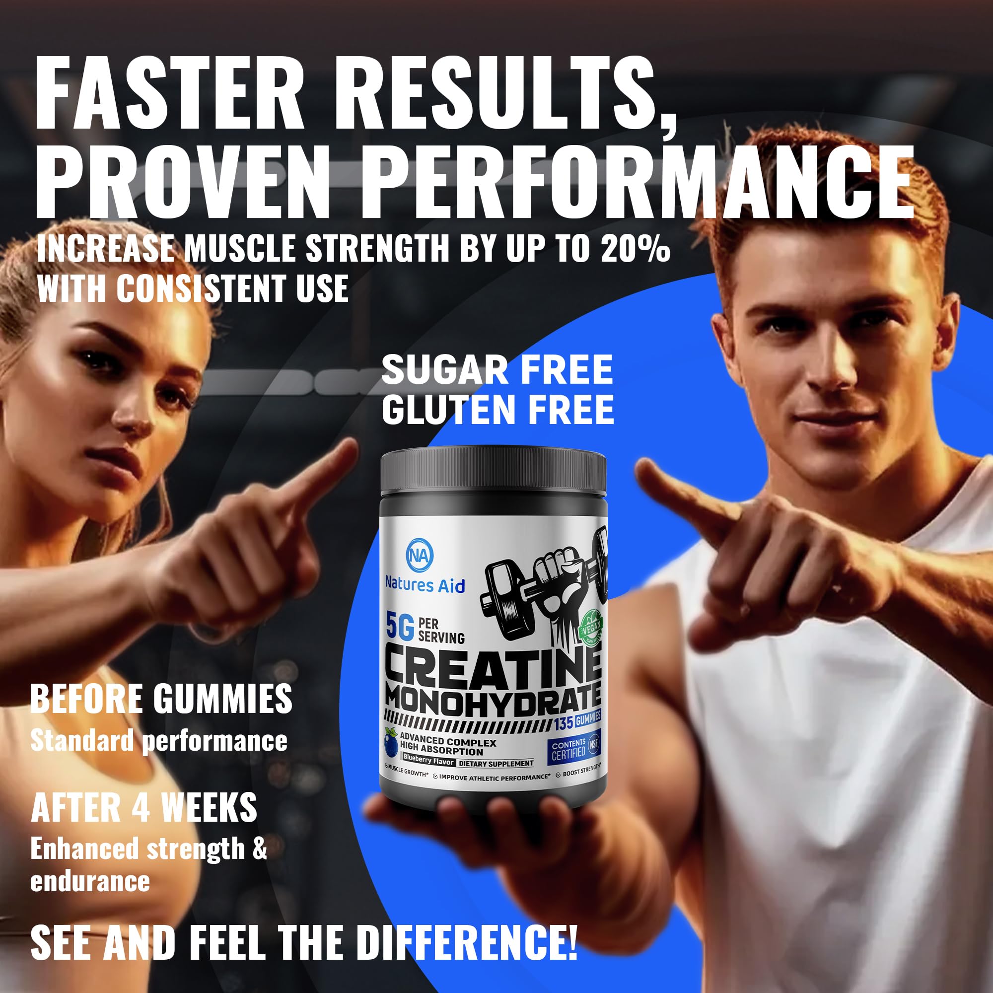 Natures Aid Creatine Monohydrate Gummies packaging details