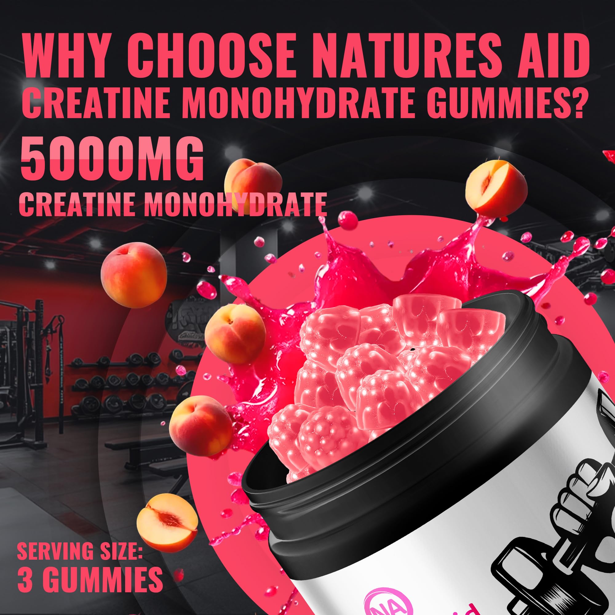 Natures Aid Creatine Monohydrate Gummies side view of bottle