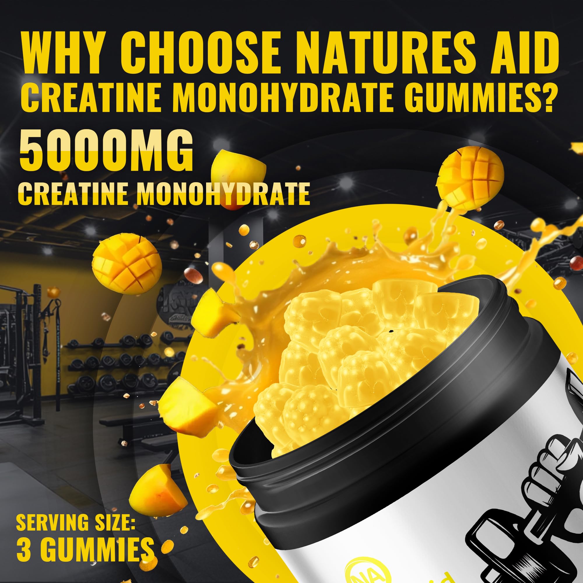 Natures Aid Creatine Monohydrate Gummies side view showing gummies