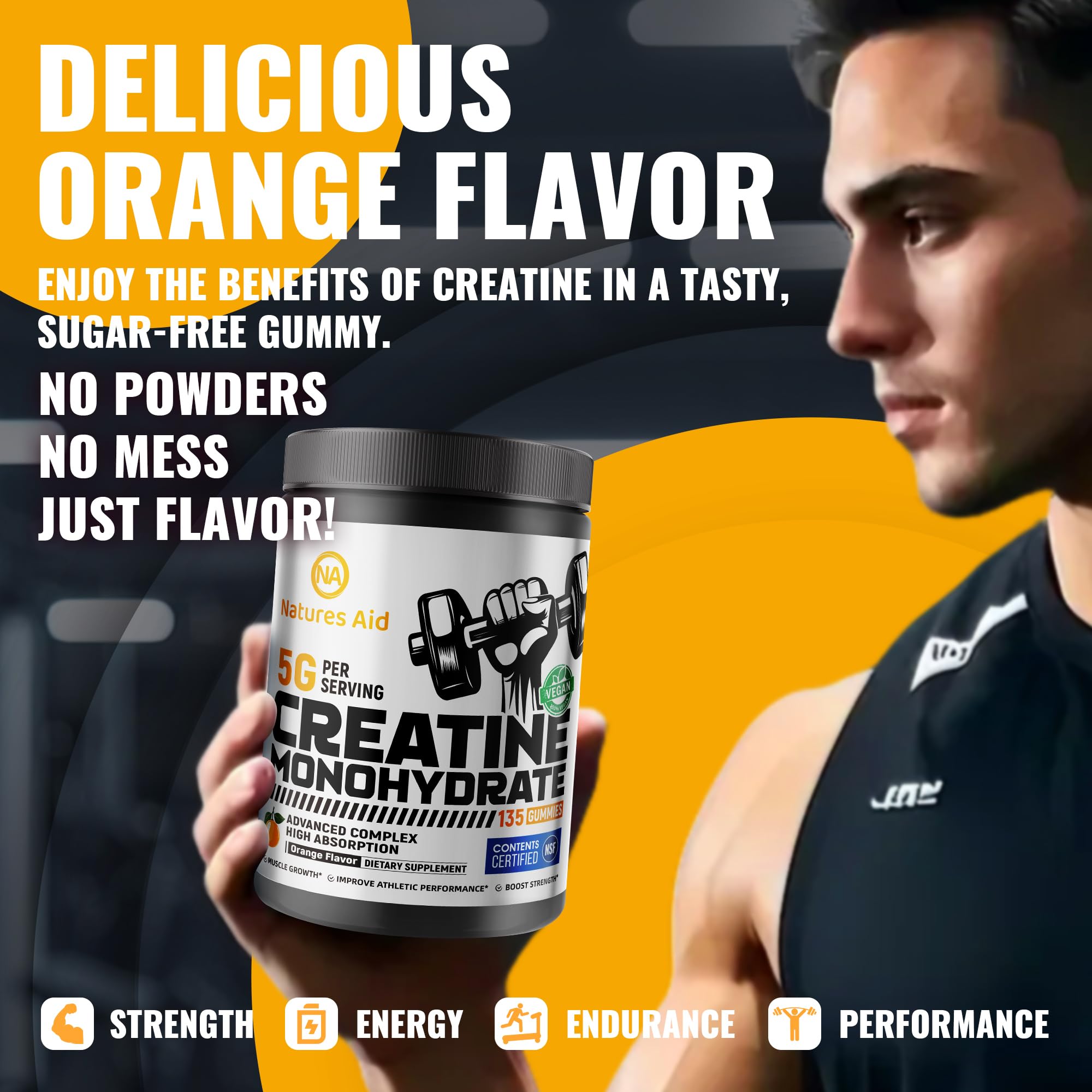 Natures Aid Creatine Monohydrate Gummies with a measuring spoon