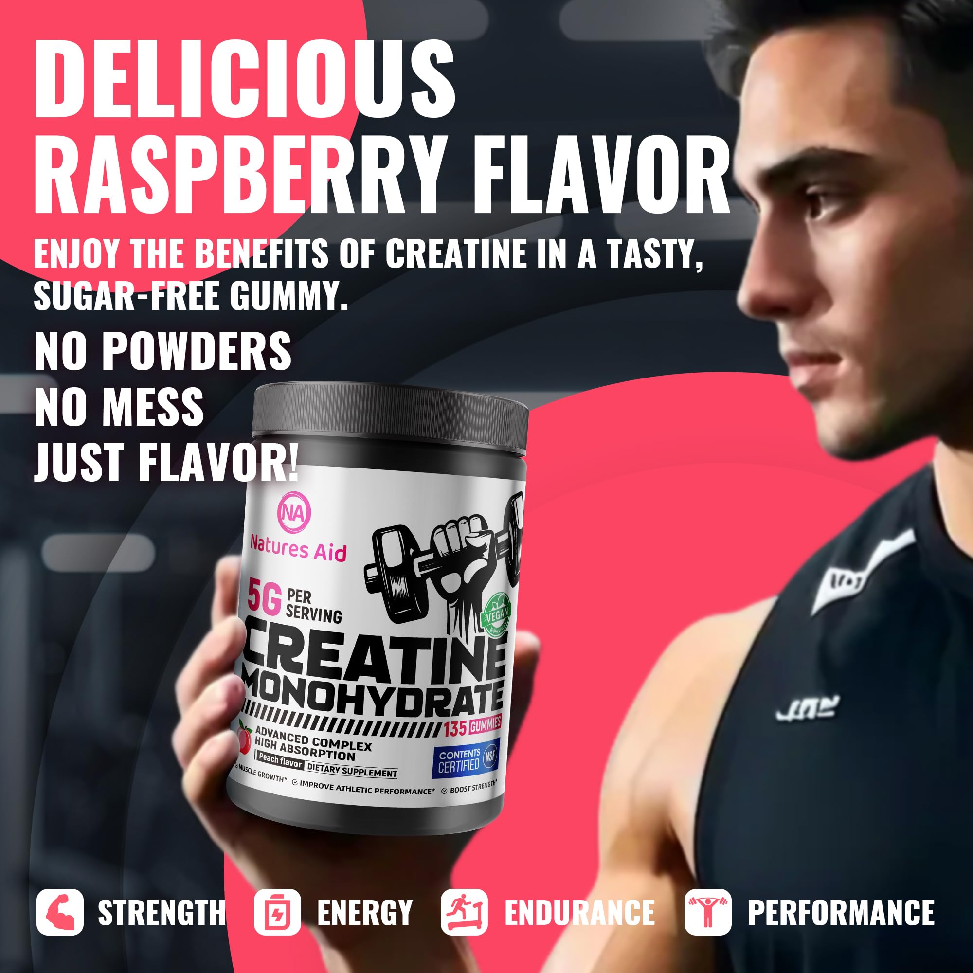 Natures Aid Creatine Monohydrate Gummies with fresh fruit