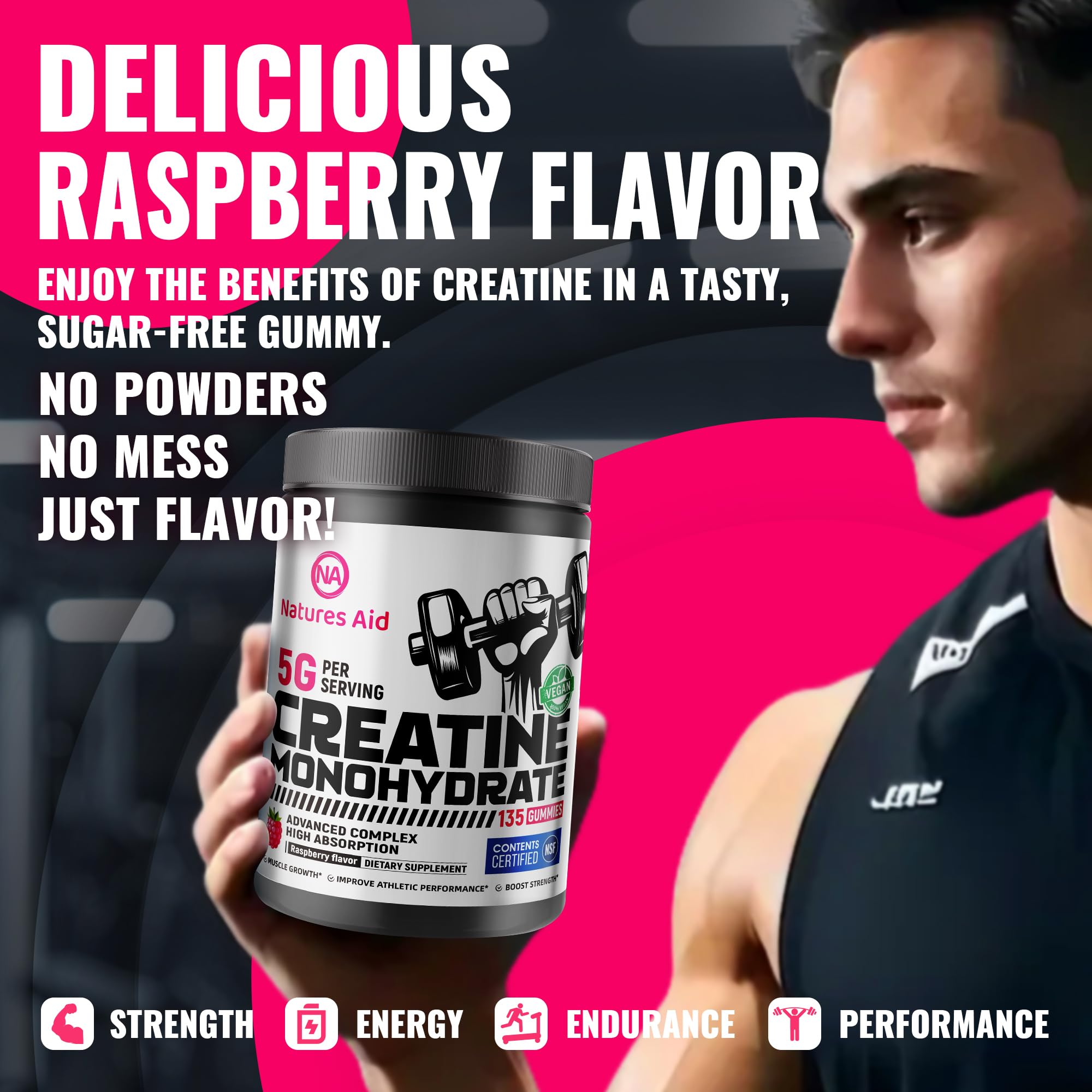 Natures Aid Creatine Monohydrate Gummies with fruits