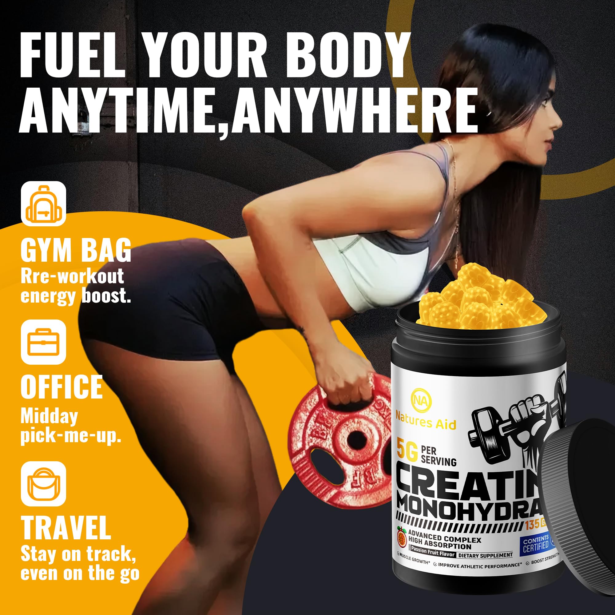 Natures Aid Creatine Monohydrate Gummies with measuring scoop