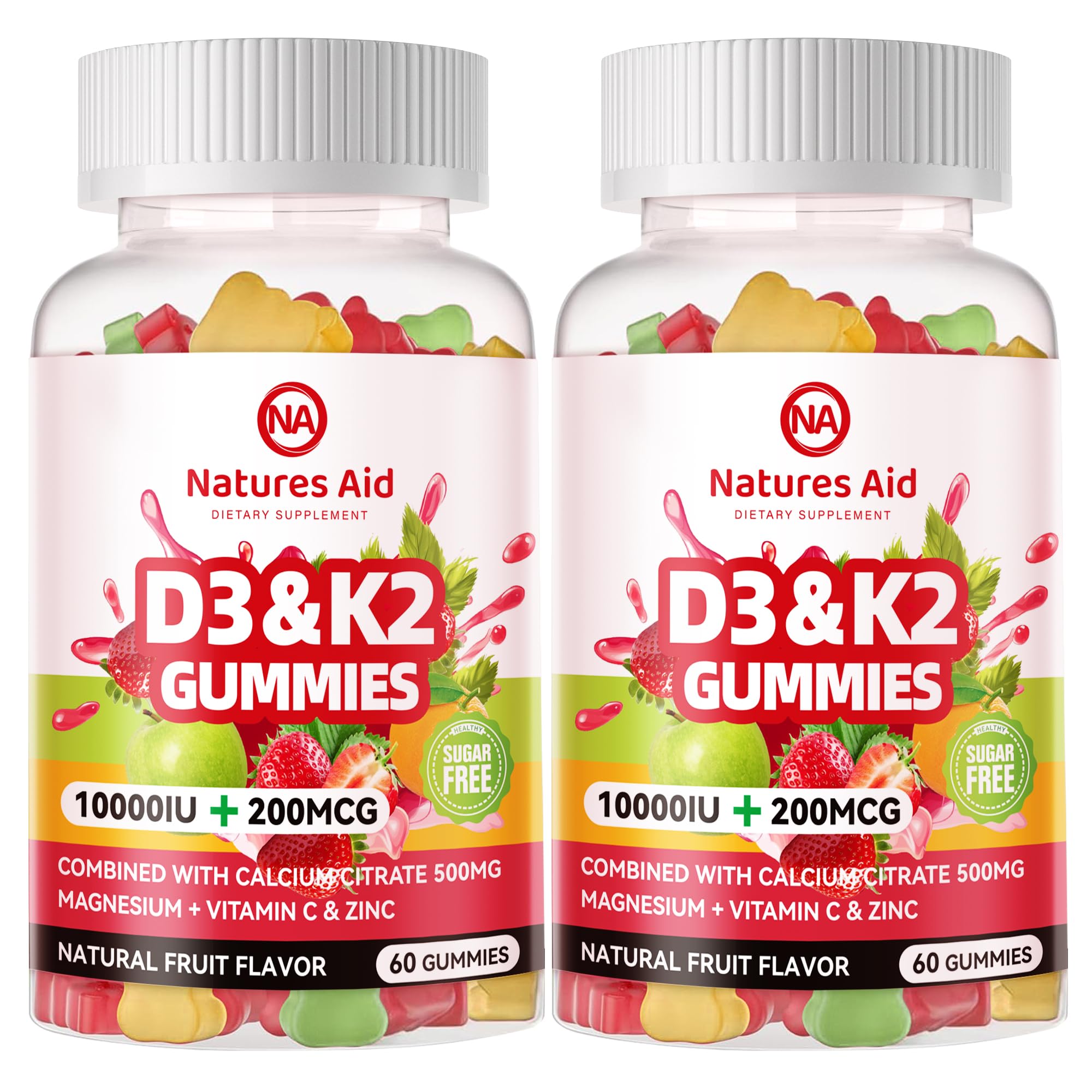 Natures Aid D3K2 Gummies front view with packaging