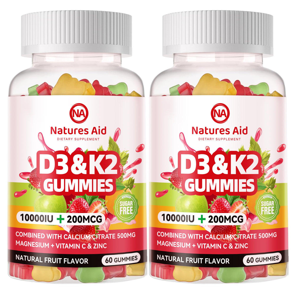 Natures Aid D3K2 Gummies front view with packaging