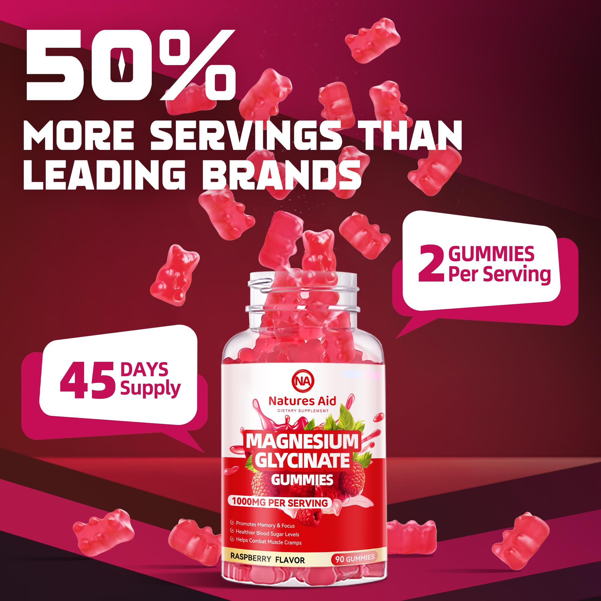 Natures Aid Magnesium Glycinate Gummies 1000mg back view