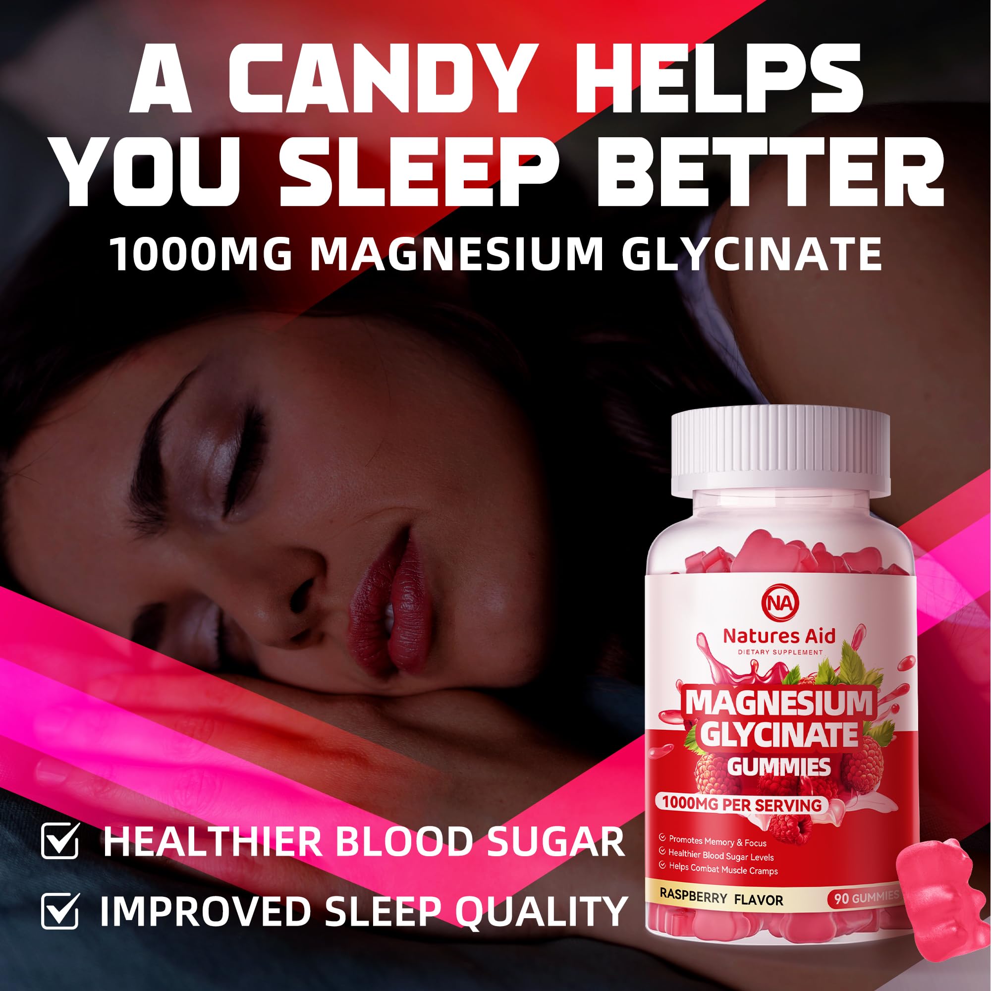 Natures Aid Magnesium Glycinate Gummies 1000mg gummies in hand