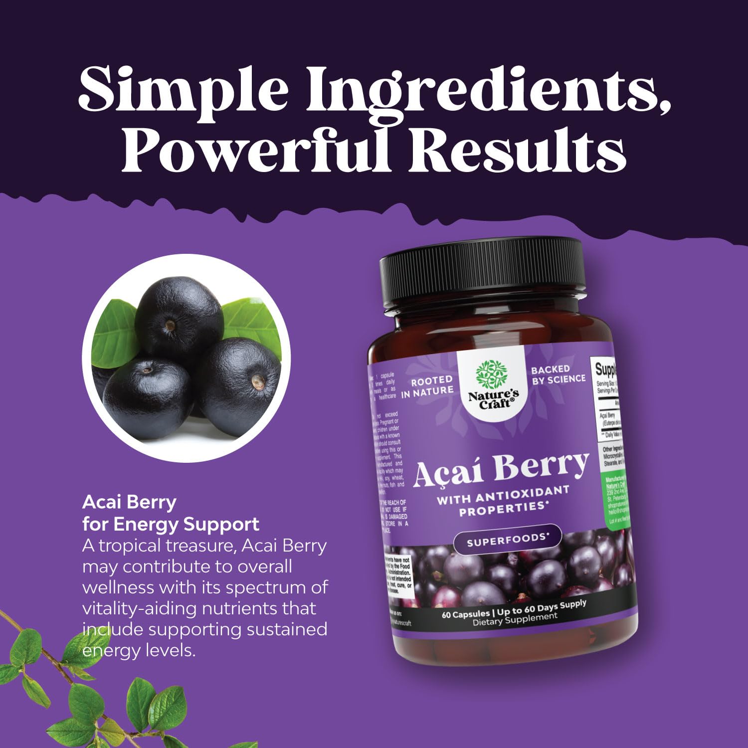 Natures Craft Acai Berry Supplement 23g nutrition label