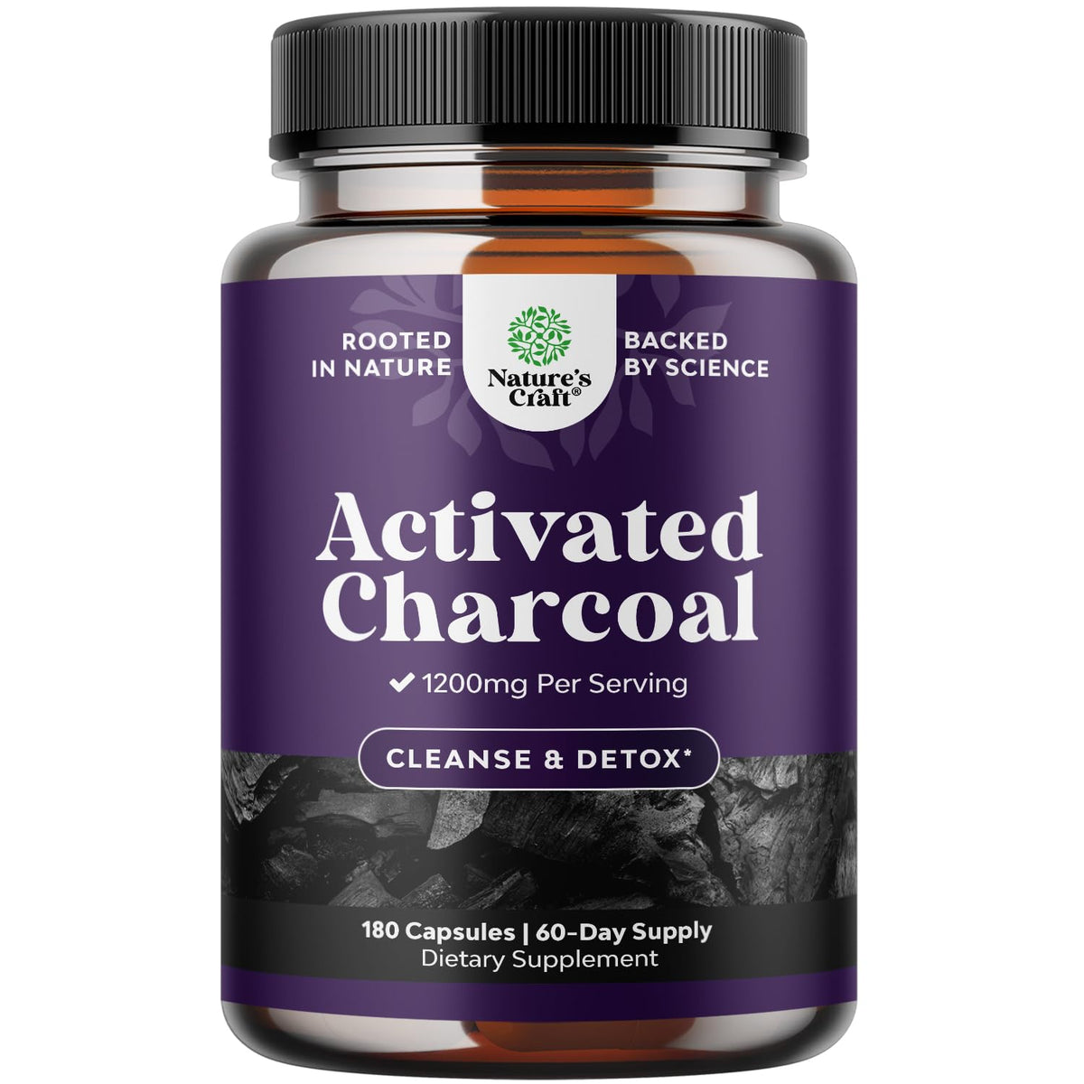 Natures Craft Activated Charcoal Capsules 1200mg front view
