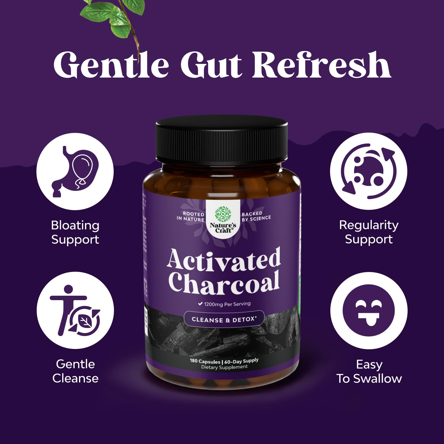 Natures Craft Activated Charcoal Capsules on a clean surface